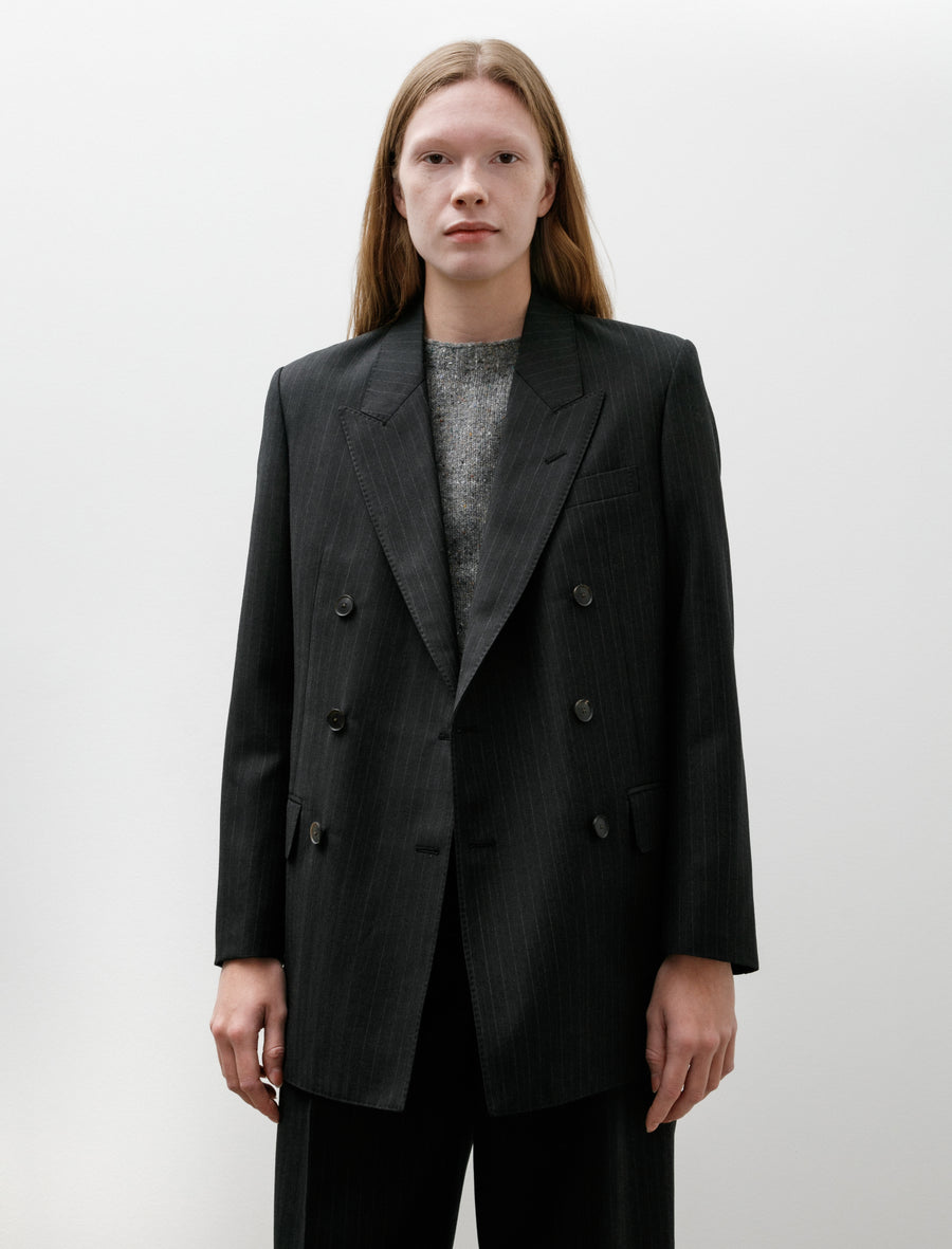 Bluefaced Wool Double-Breasted Jacket Charcoal Navy Striped - Image 2