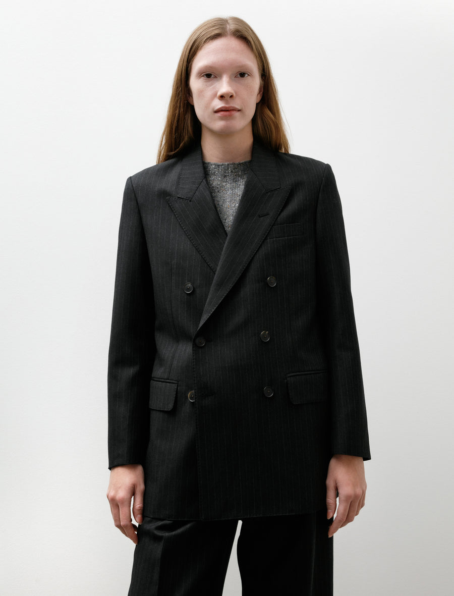 Bluefaced Wool Double-Breasted Jacket Charcoal Navy Striped - Image 3