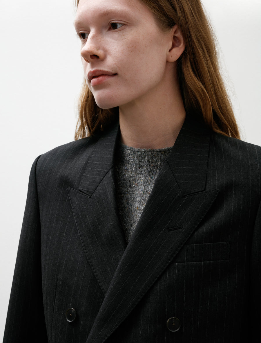 Bluefaced Wool Double-Breasted Jacket Charcoal Navy Striped - Image 4