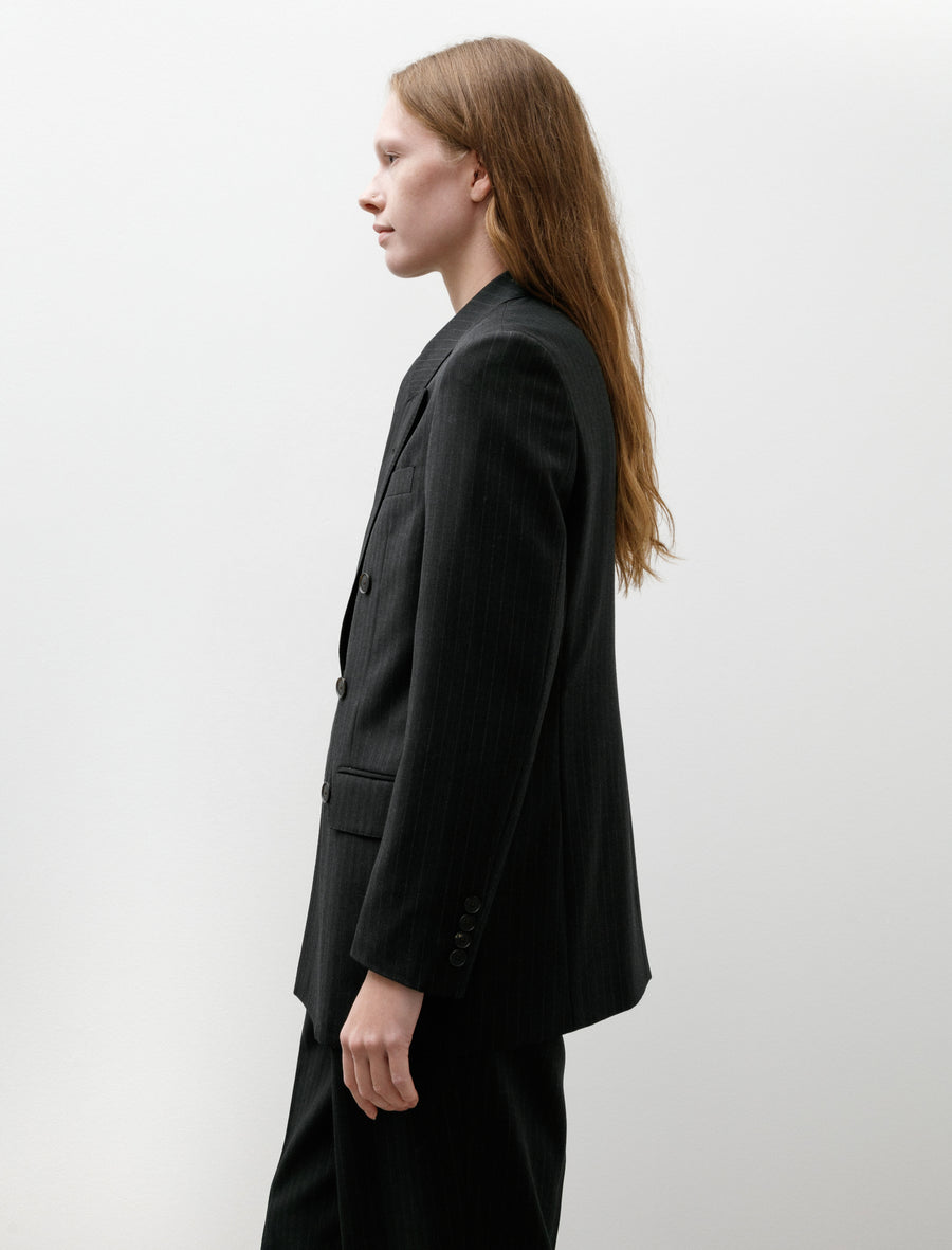 Bluefaced Wool Double-Breasted Jacket Charcoal Navy Striped - Image 5