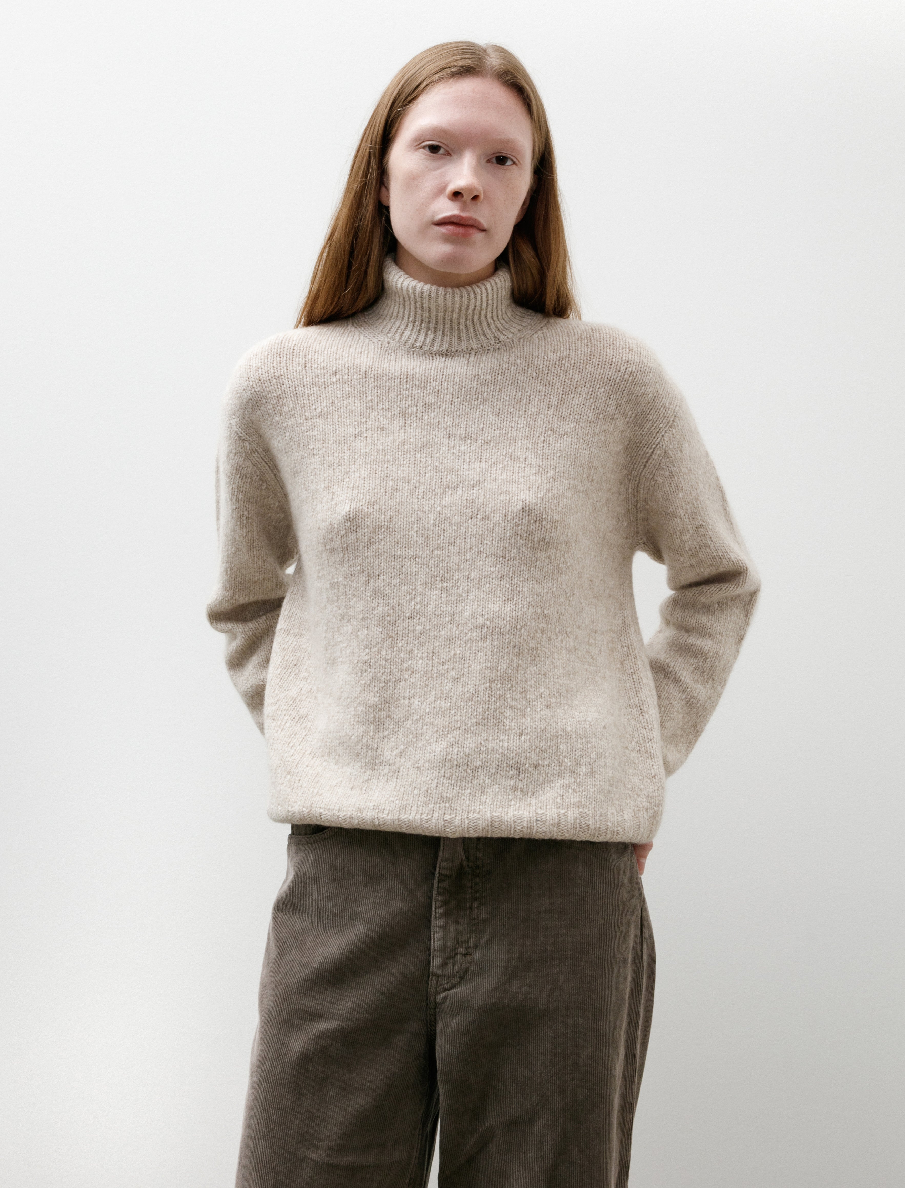 Auralee Cashmere Melange Knit Turtle Top Grey Beige