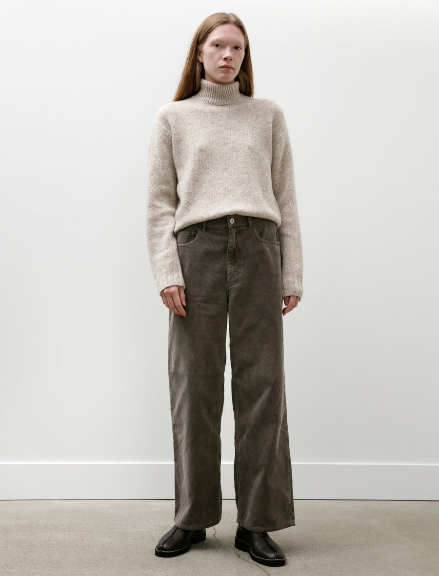Pigment Dyed Finx Corduroy Wide 5P Pants W Olive Brown - Image 1