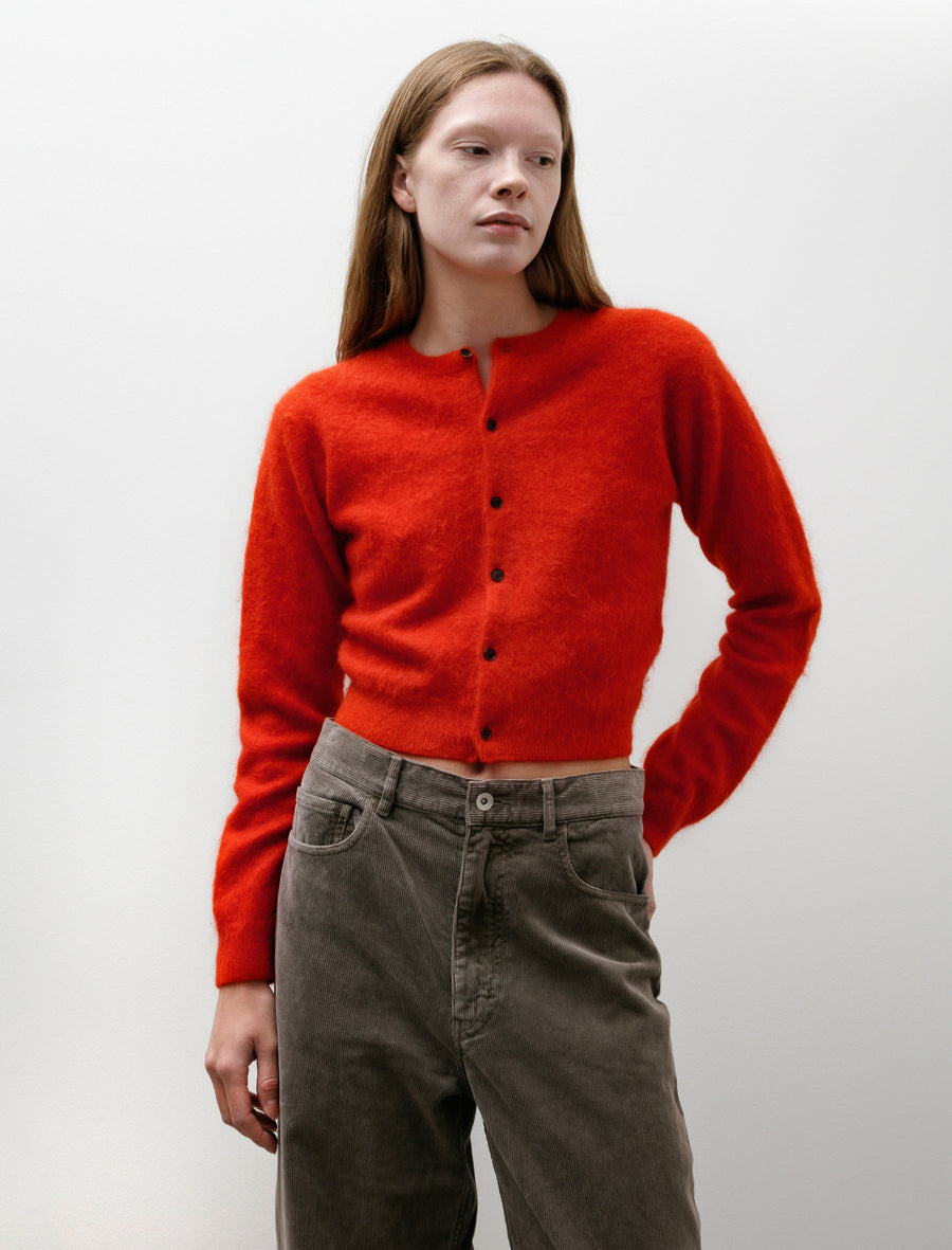 Garment-Dyed Baby Alpaca Fuzzy Knit Cardigan Red - Image 1