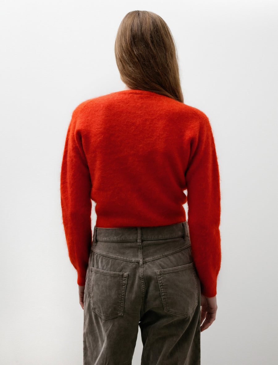 Garment-Dyed Baby Alpaca Fuzzy Knit Cardigan Red - Image 4