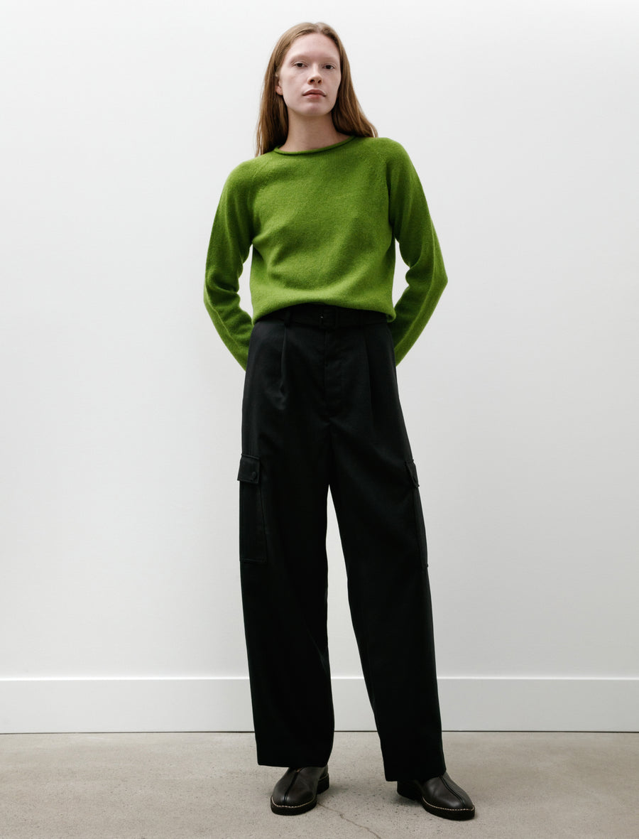 Structured Wool Double Cloth Cargo Pants Top Black - Image 1