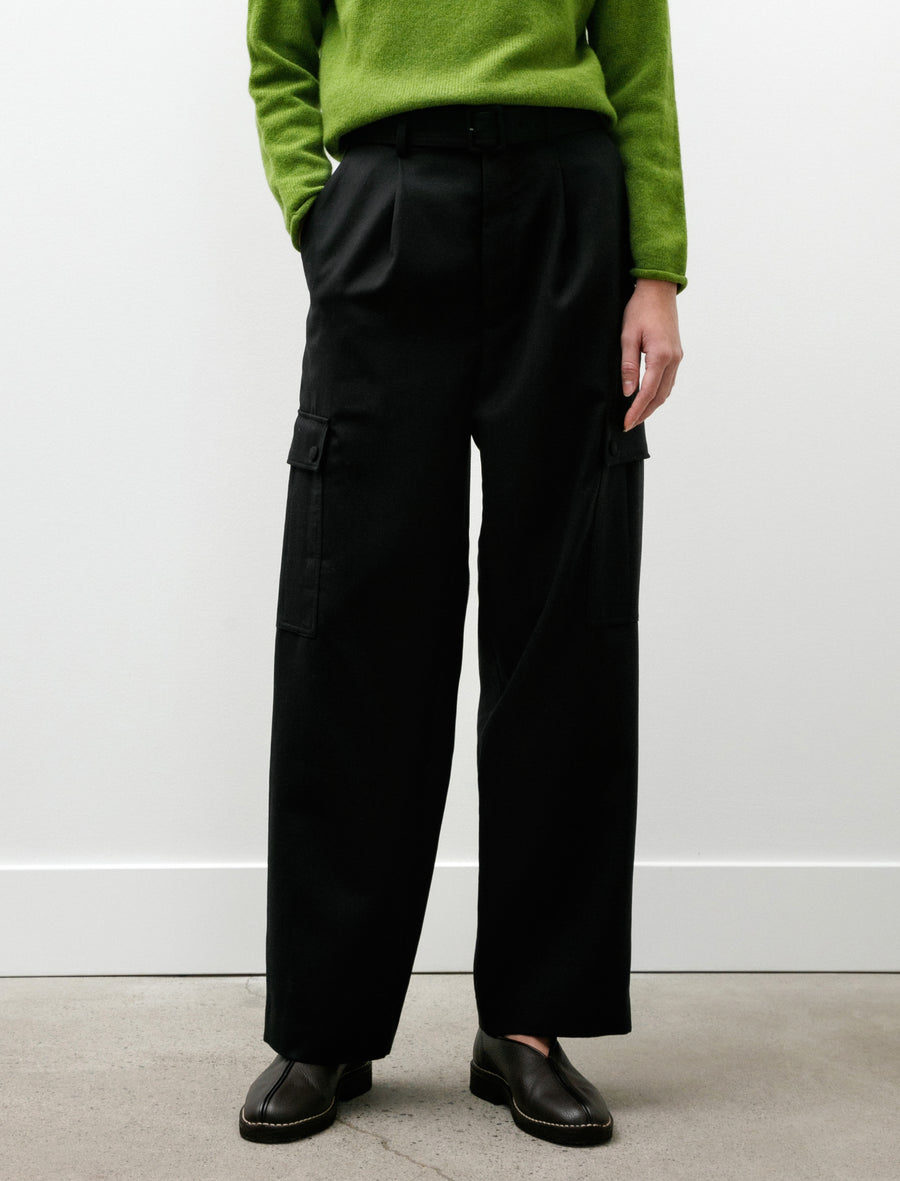 Structured Wool Double Cloth Cargo Pants Top Black - Image 2