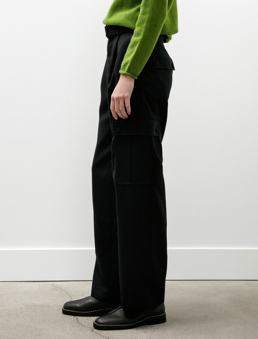 Structured Wool Double Cloth Cargo Pants Top Black - Image 3