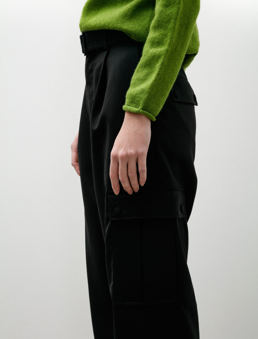 Structured Wool Double Cloth Cargo Pants Top Black - Image 7