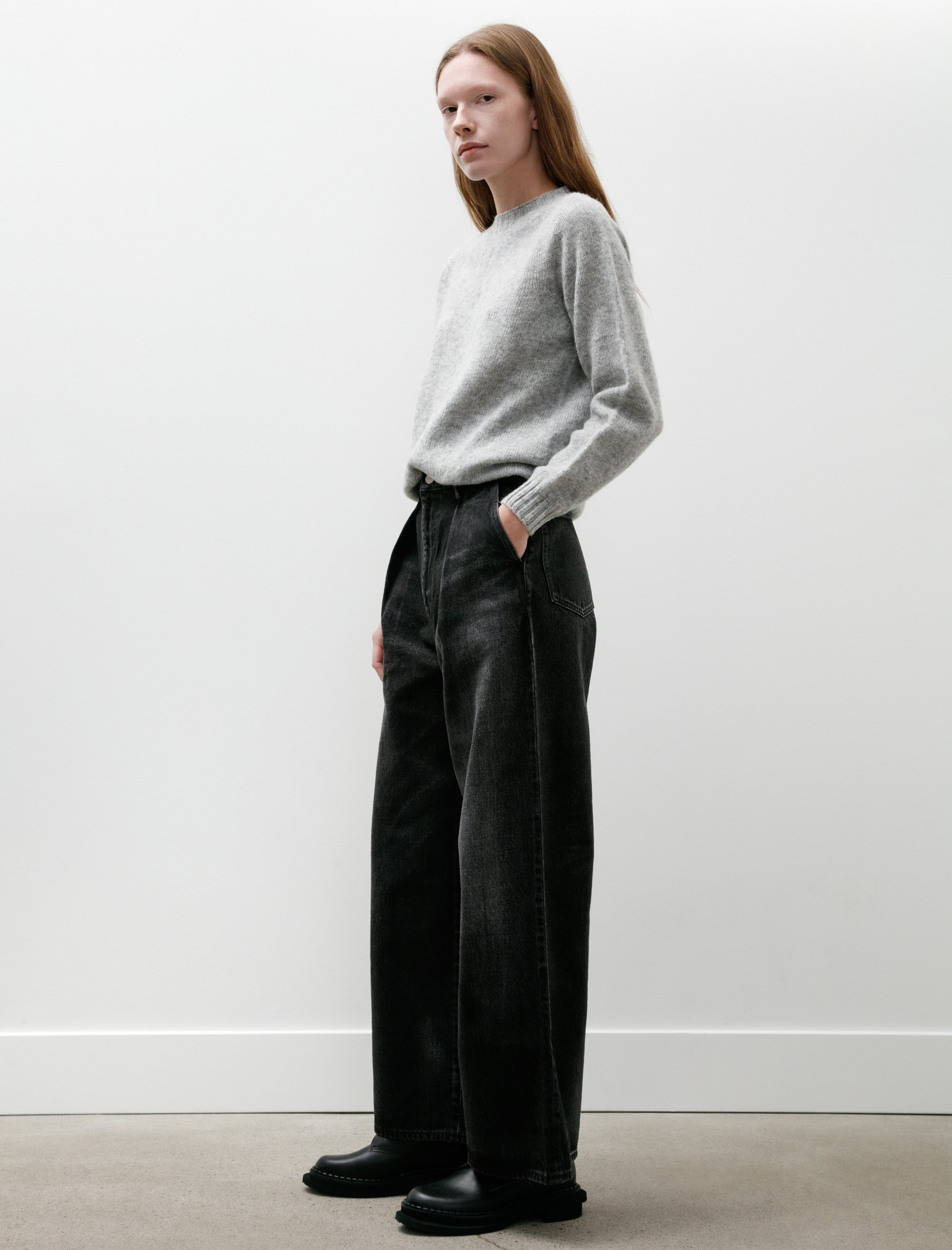 Graphpaper Selvage Denim Two Tuck Wide Pants Black Dark Fade