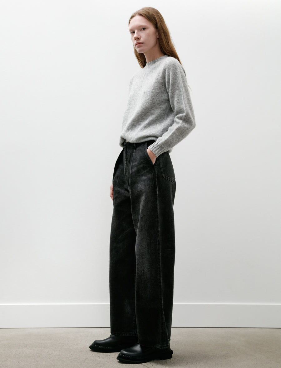 Selvage Denim Two Tuck Wide Pants Black Dark Fade - Image 3