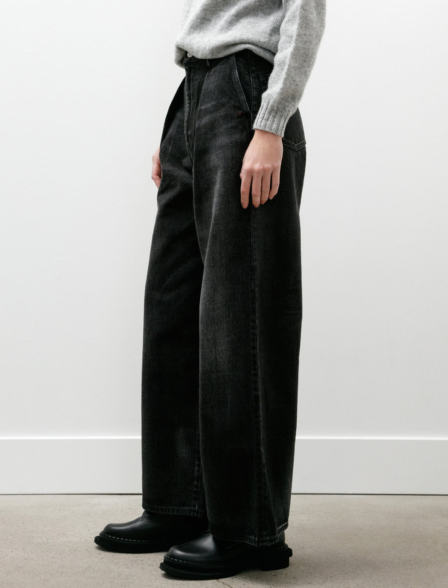 Selvage Denim Two Tuck Wide Pants Black Dark Fade - Image 4