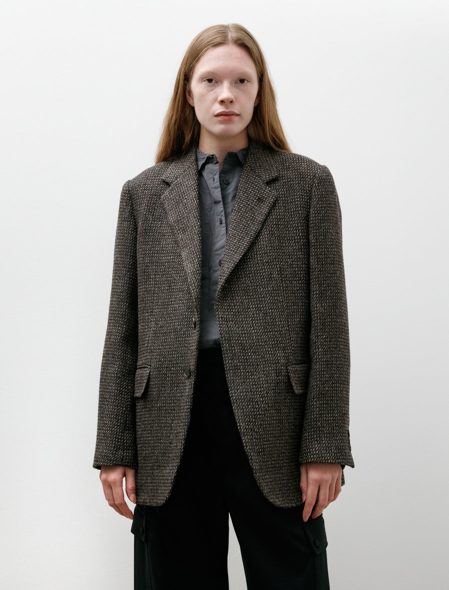 Alpaca Wool Silk Tweed Over Jacket Grey Brown Hairline - Image 2