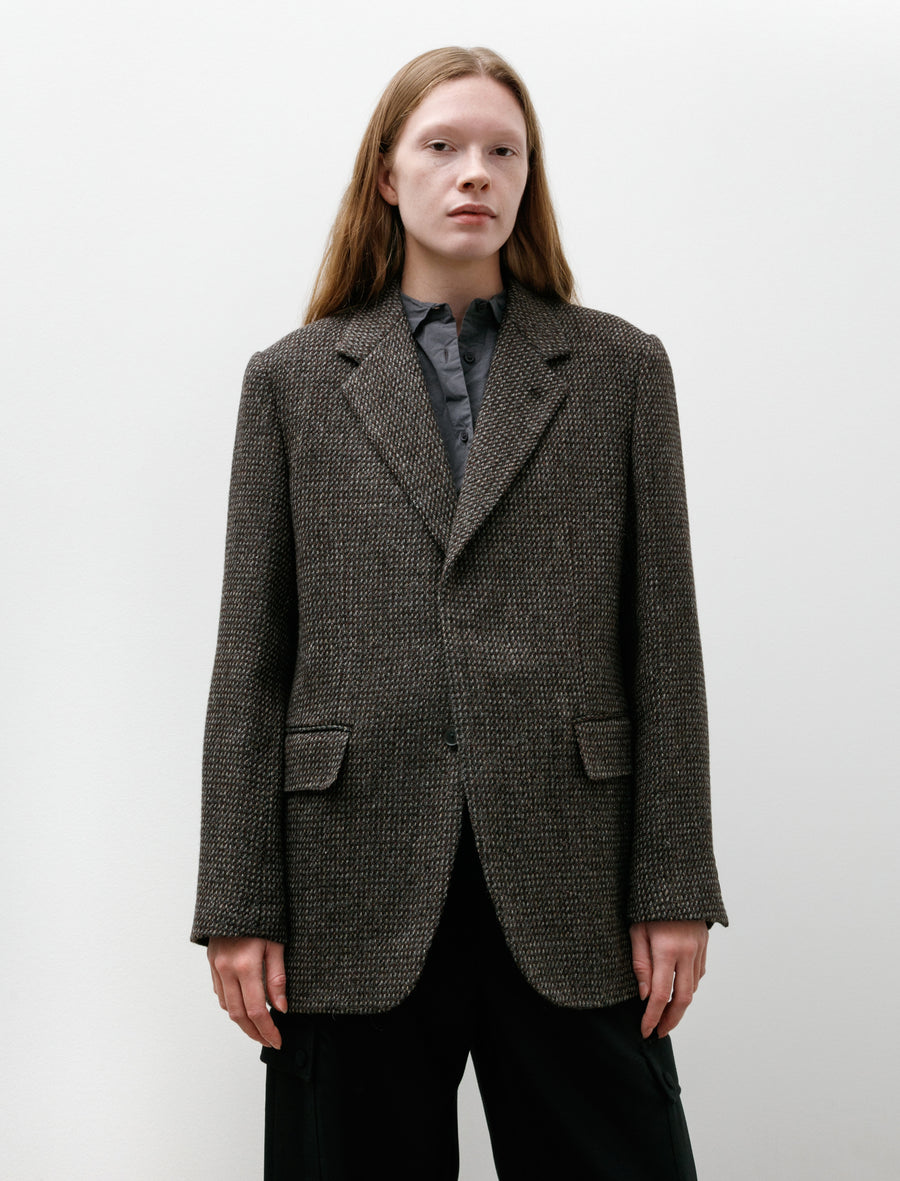 Alpaca Wool Silk Tweed Over Jacket Grey Brown Hairline - Image 3