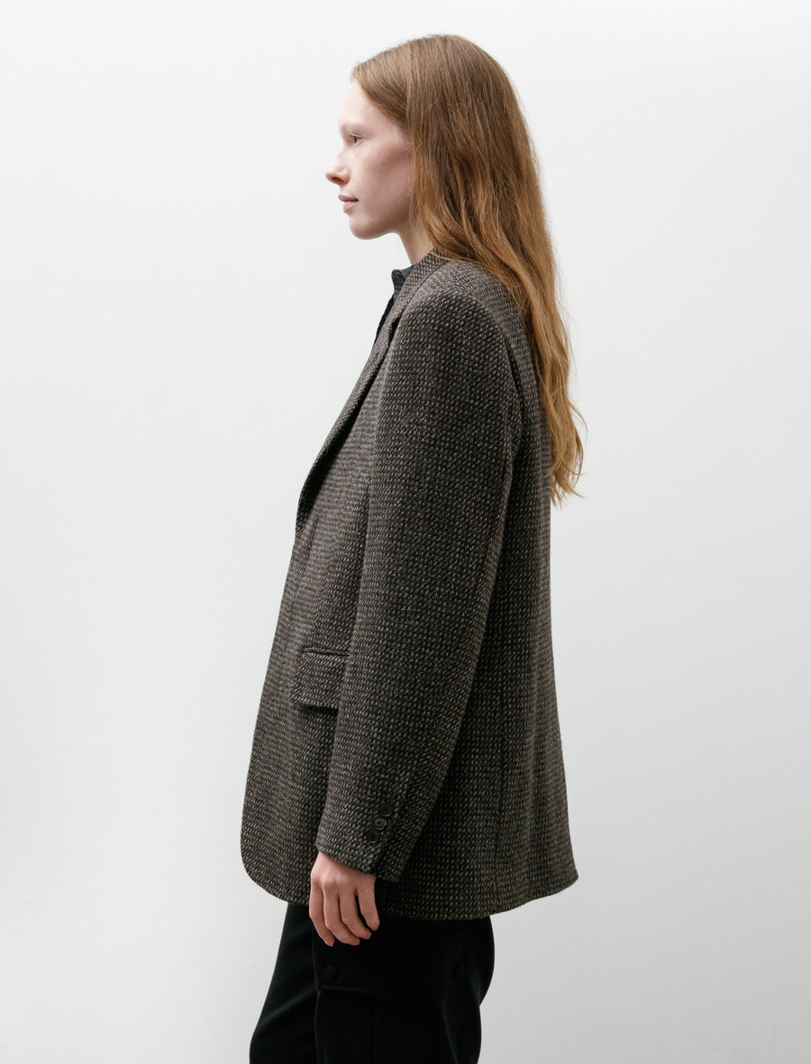 Alpaca Wool Silk Tweed Over Jacket Grey Brown Hairline - Image 5