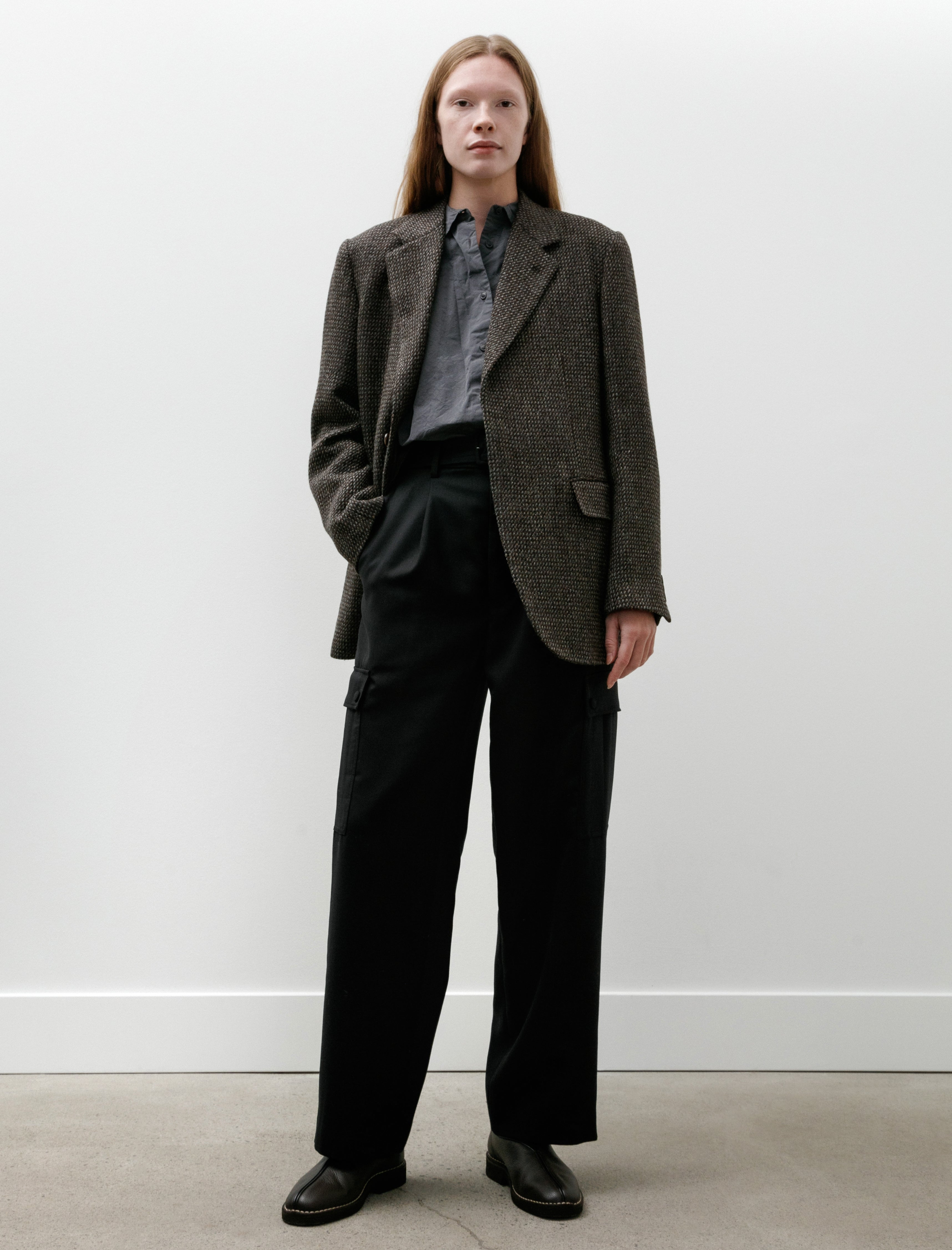 Auralee Alpaca Wool Silk Tweed Over Jacket Grey Brown Hairline