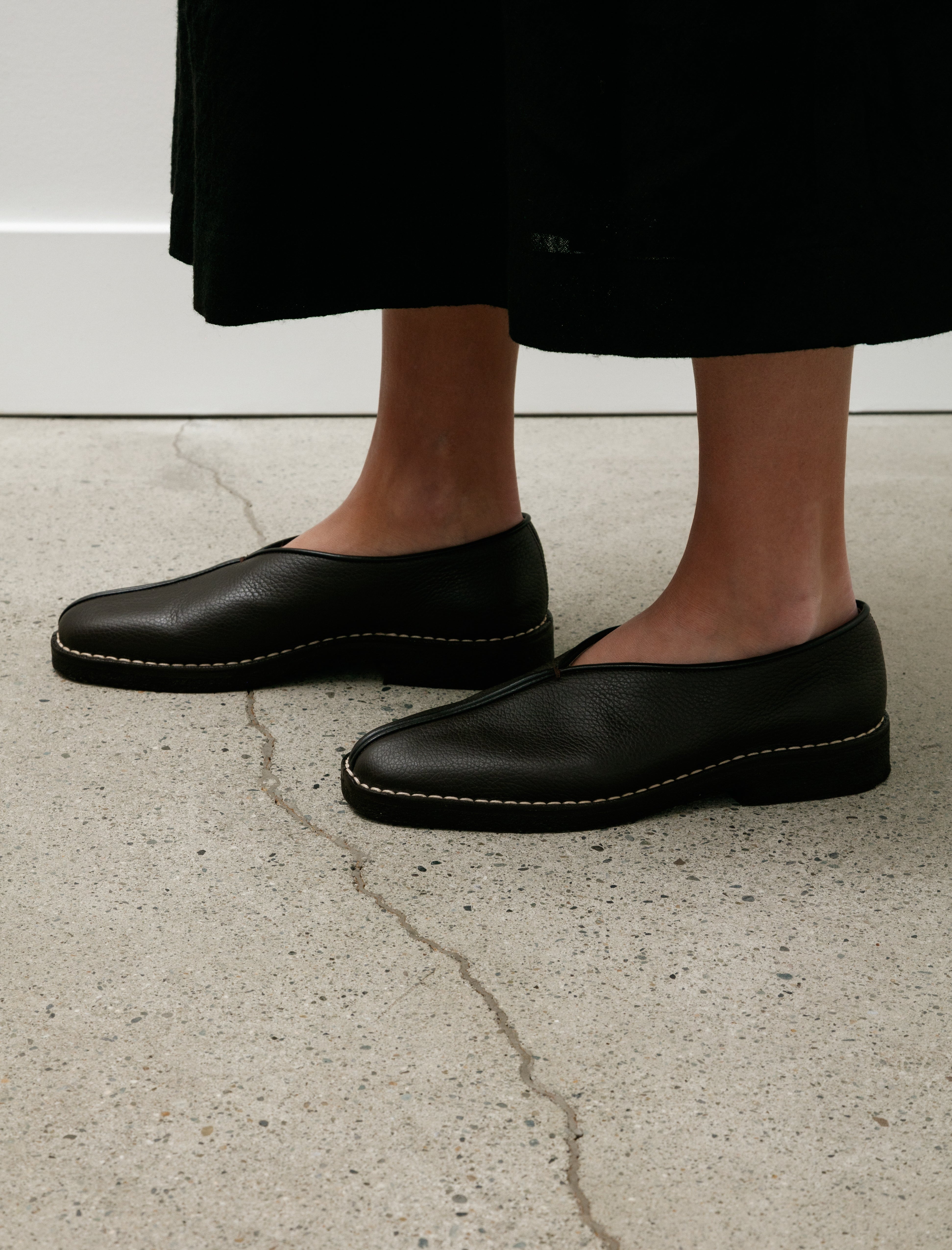 Lemaire Piped Crepe Slippers Dark Brown W