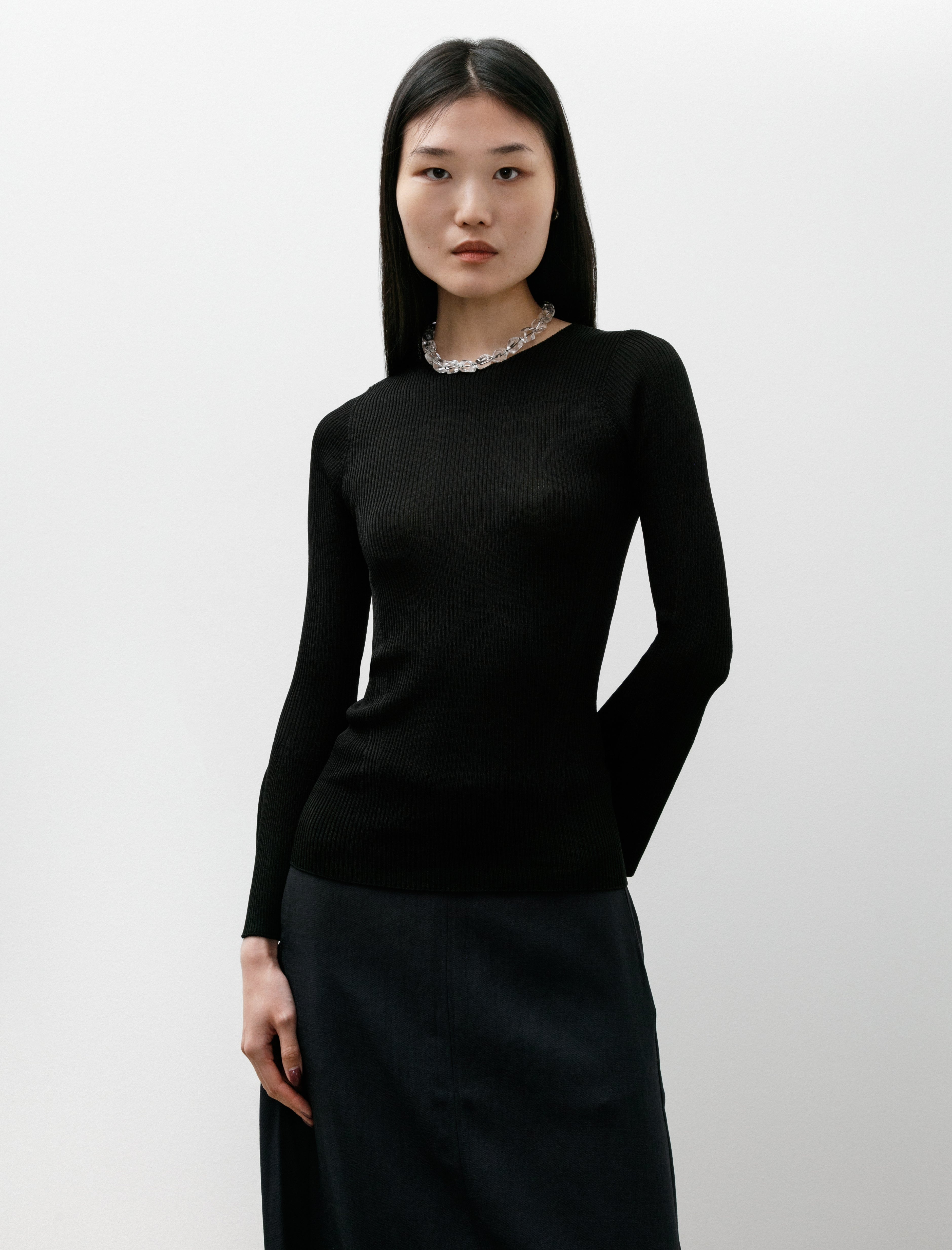 CFCL Soft Portrait Long Bell Sleeve Top Black