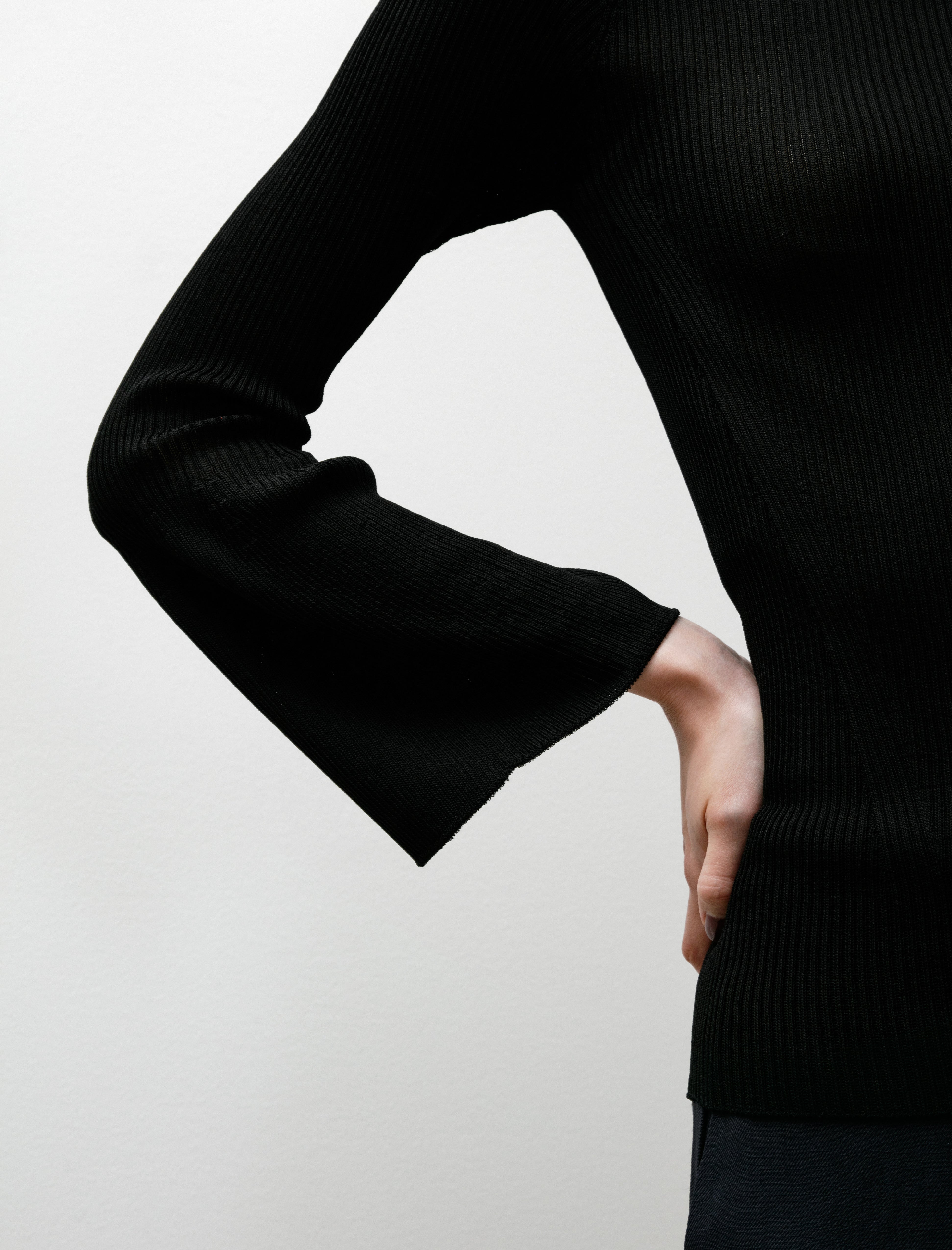 CFCL Soft Portrait Long Bell Sleeve Top Black