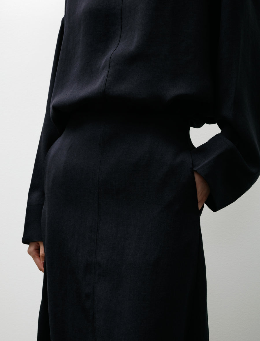 Beni Round Skirt Linenlike Twill Darkest Navy - Image 7