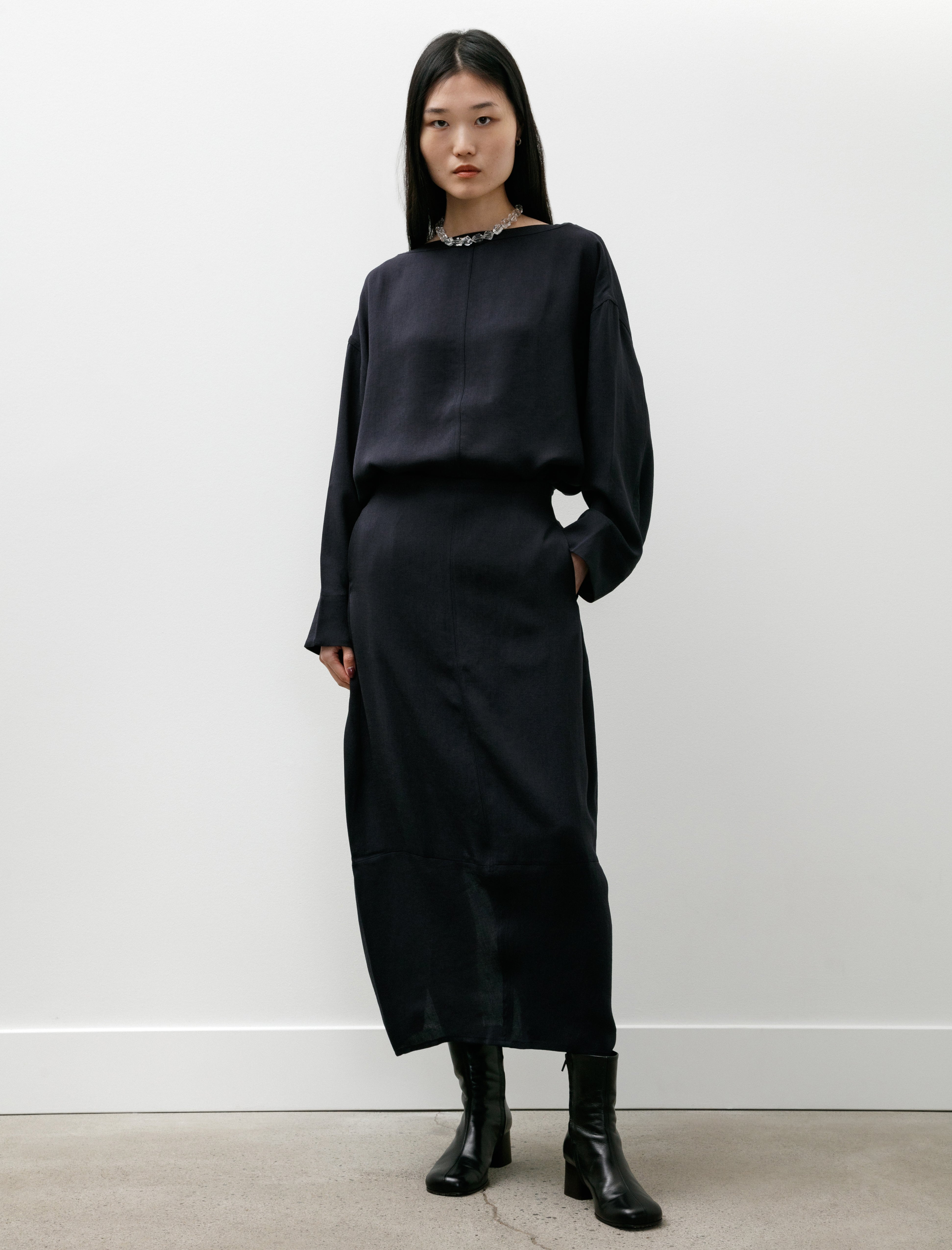 Studio Nicholson Beni Round Skirt Linenlike Twill Darkest Navy