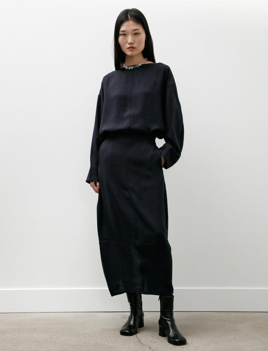 Beni Round Skirt Linenlike Twill Darkest Navy - Image 1