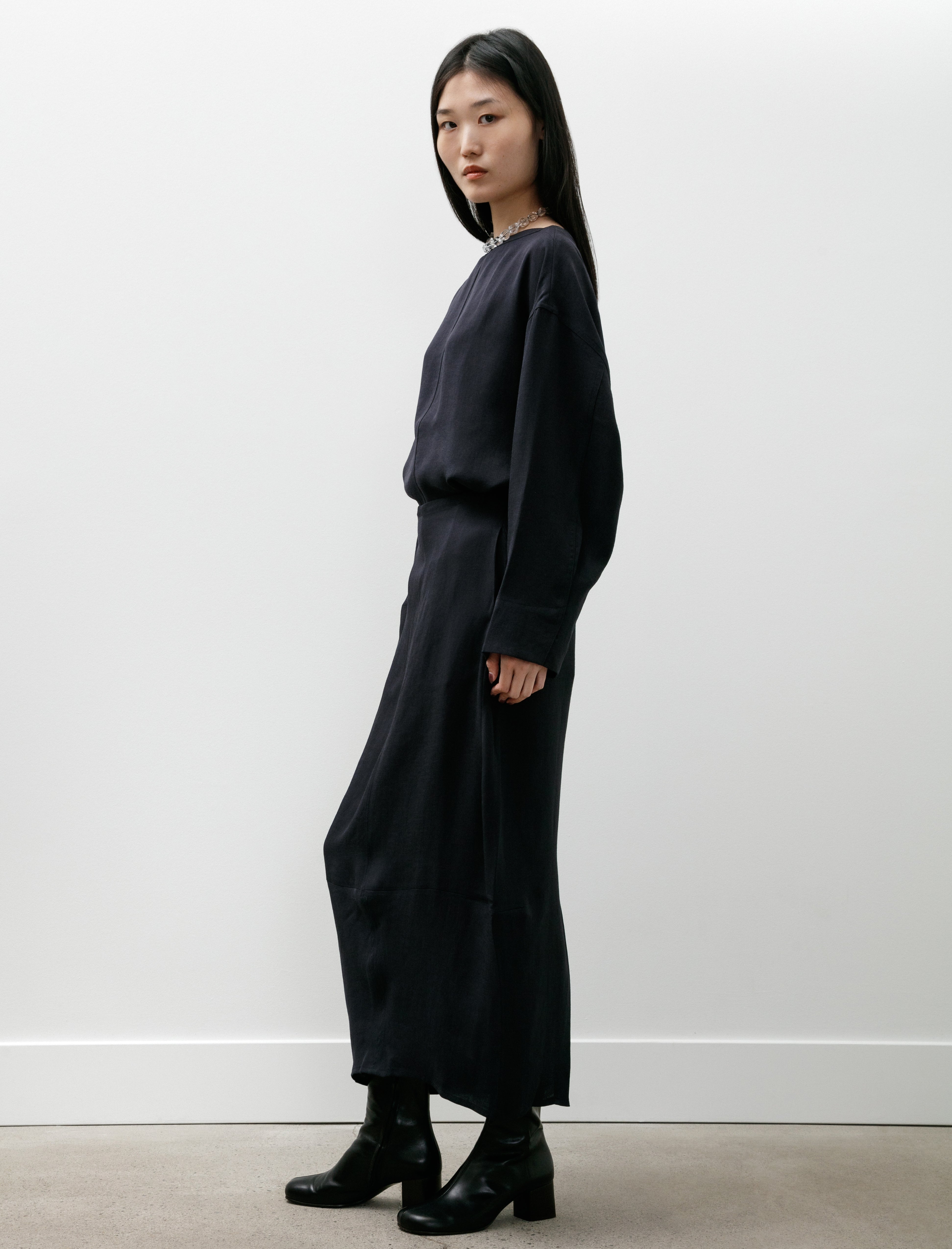 Studio Nicholson Beni Round Skirt Linenlike Twill Darkest Navy