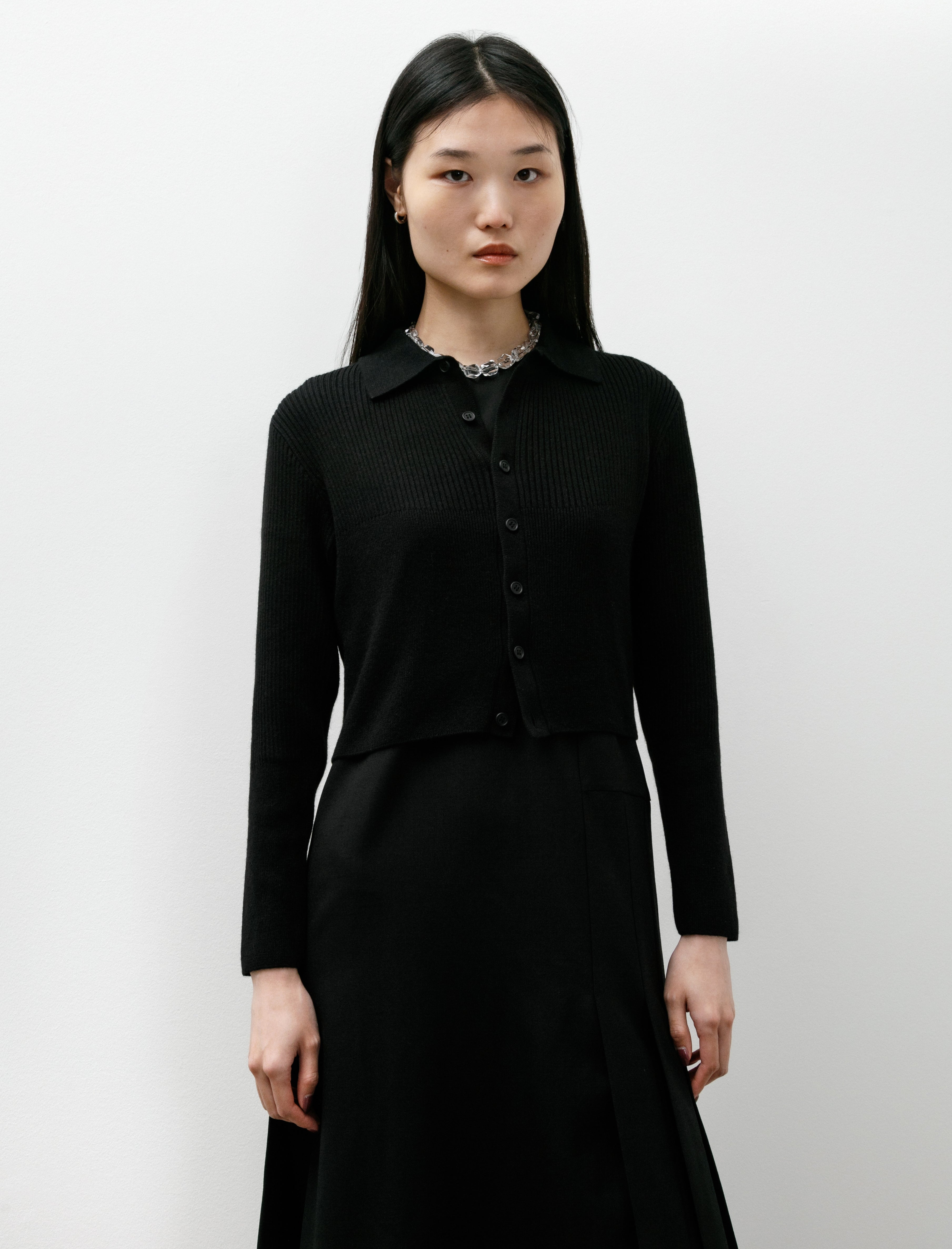 CFCL Silk Cashmere Rivulet Cropped Shirt Cardigan