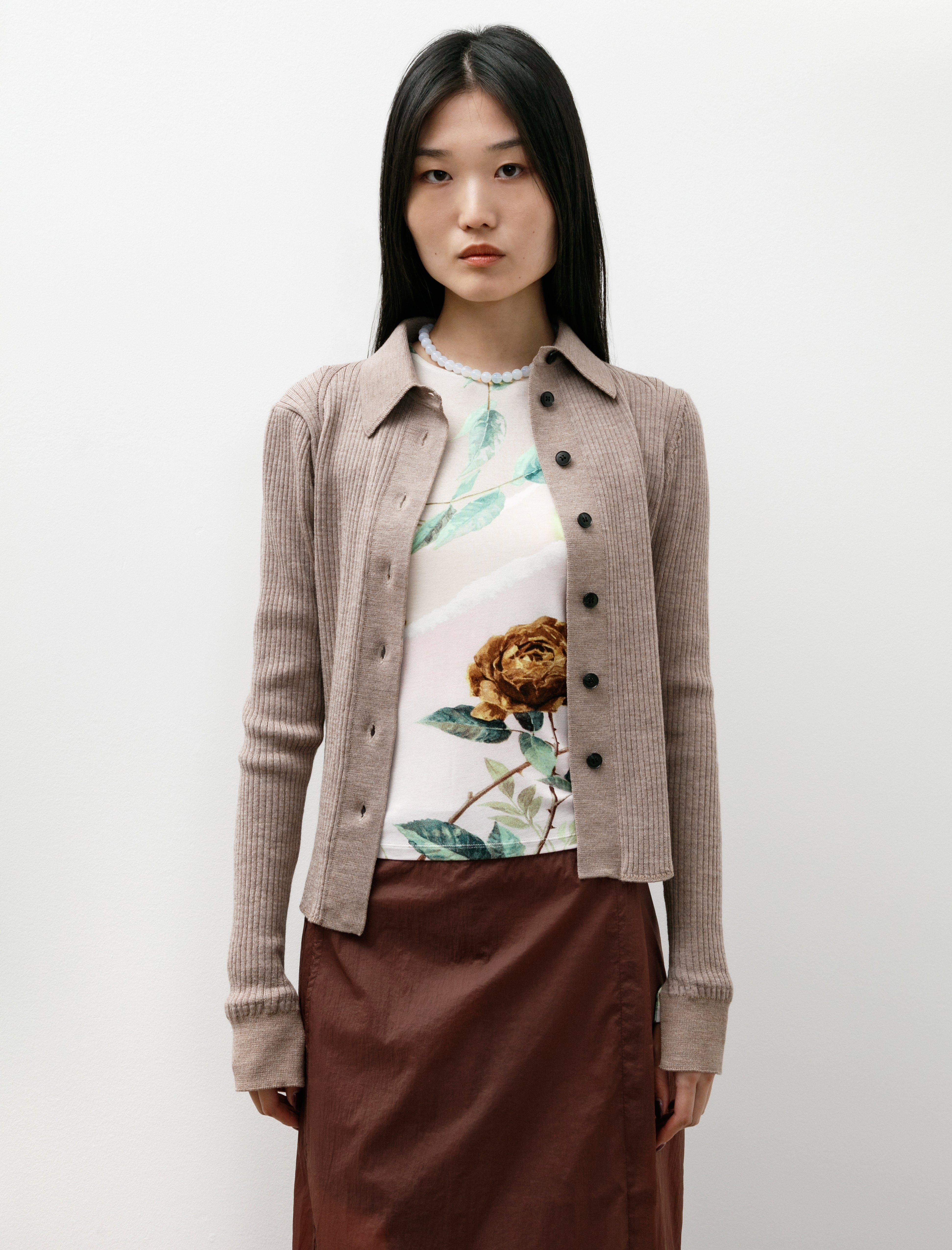 mfpen Knitted Rib Shirt Oatmeal