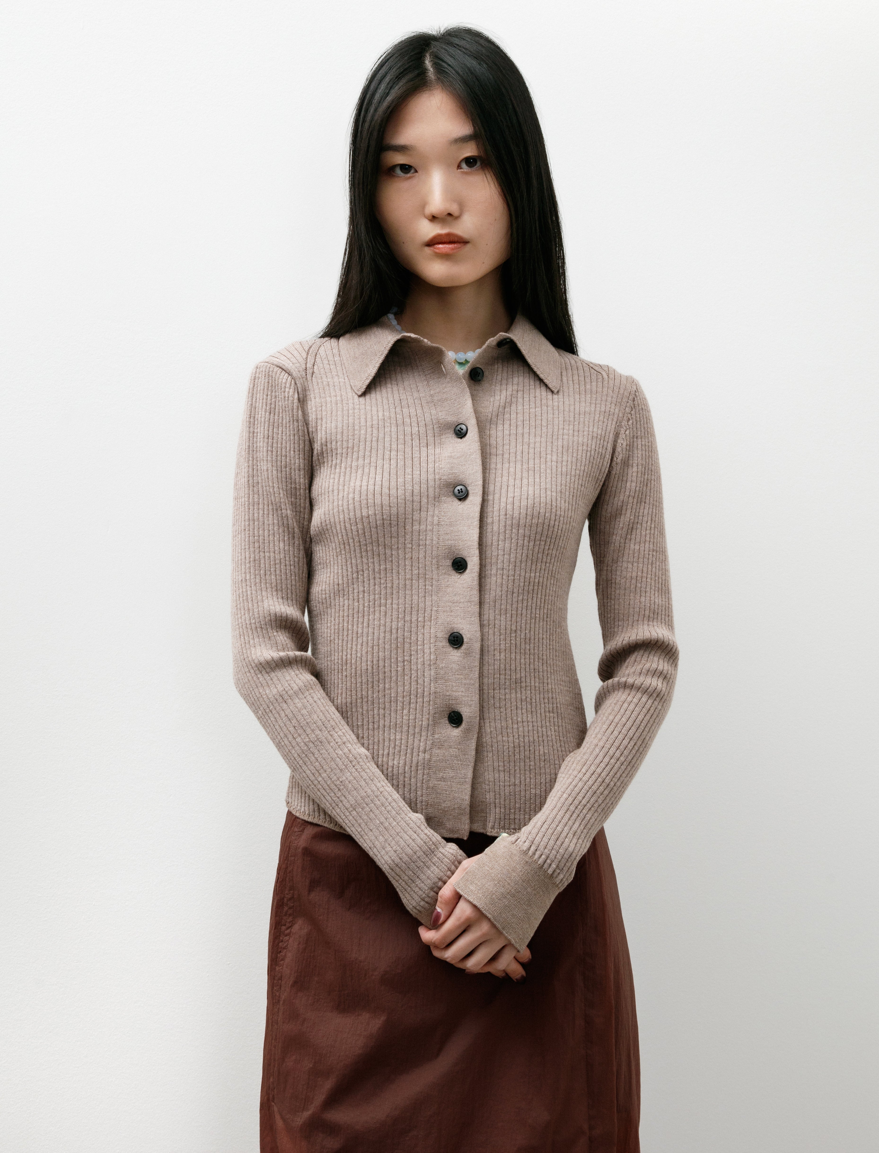 mfpen Knitted Rib Shirt Oatmeal