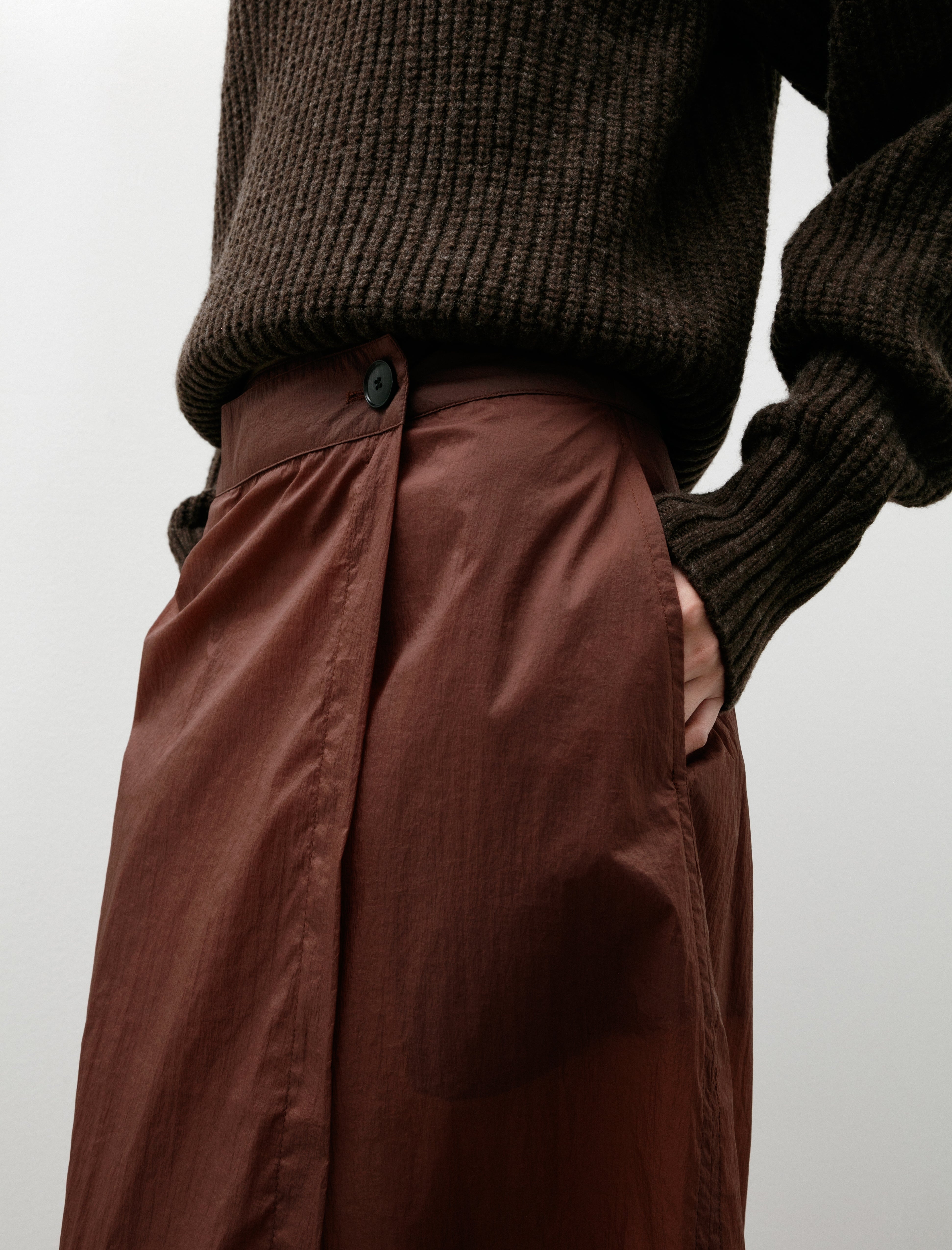 mfpen Classic Wrap Skirt Merlot Crinkled Tech