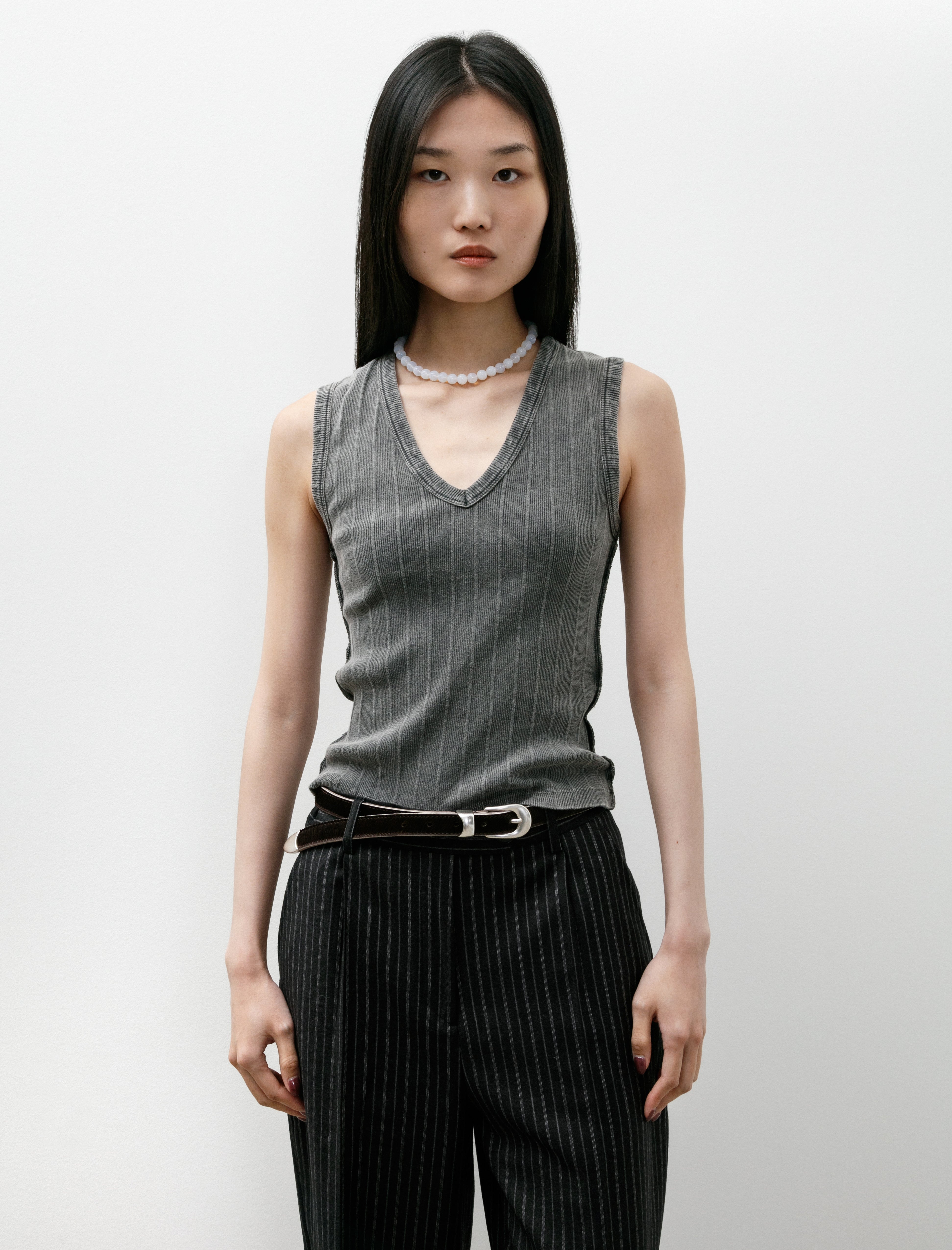 mfpen V-Neck Tank Top Washed Graphite Rib
