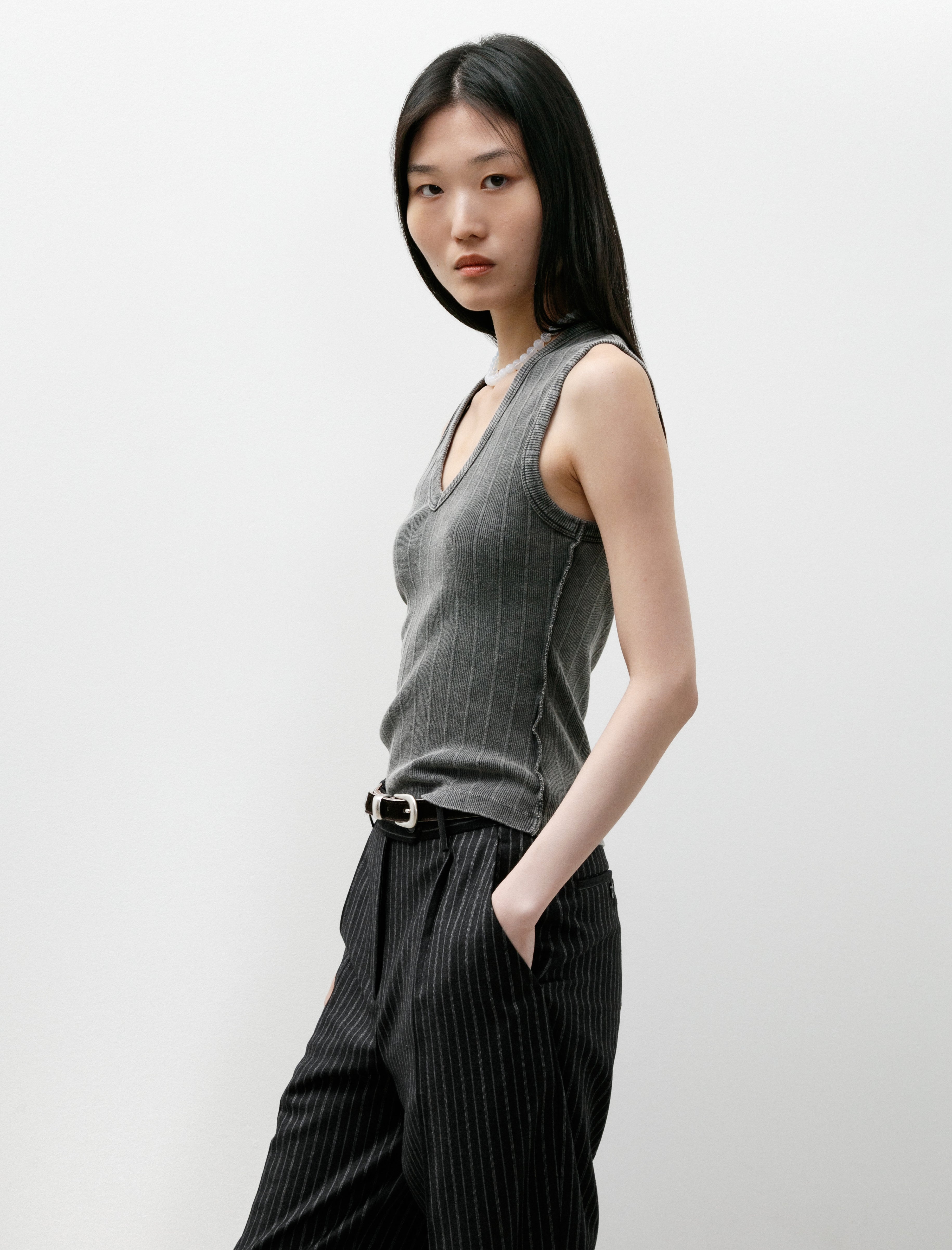 mfpen V-Neck Tank Top Washed Graphite Rib