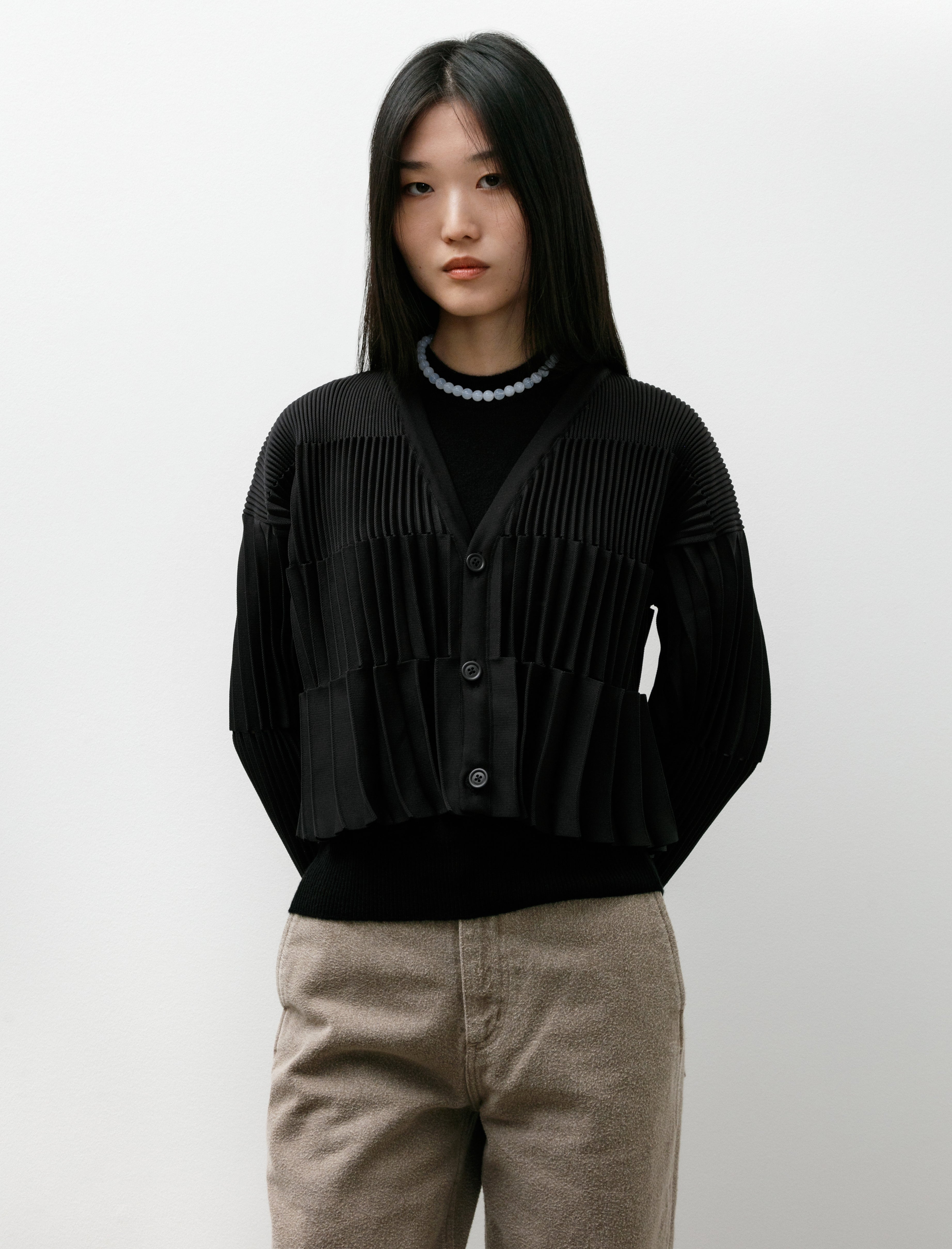 CFCL Accordion Cropped Cardigan Black