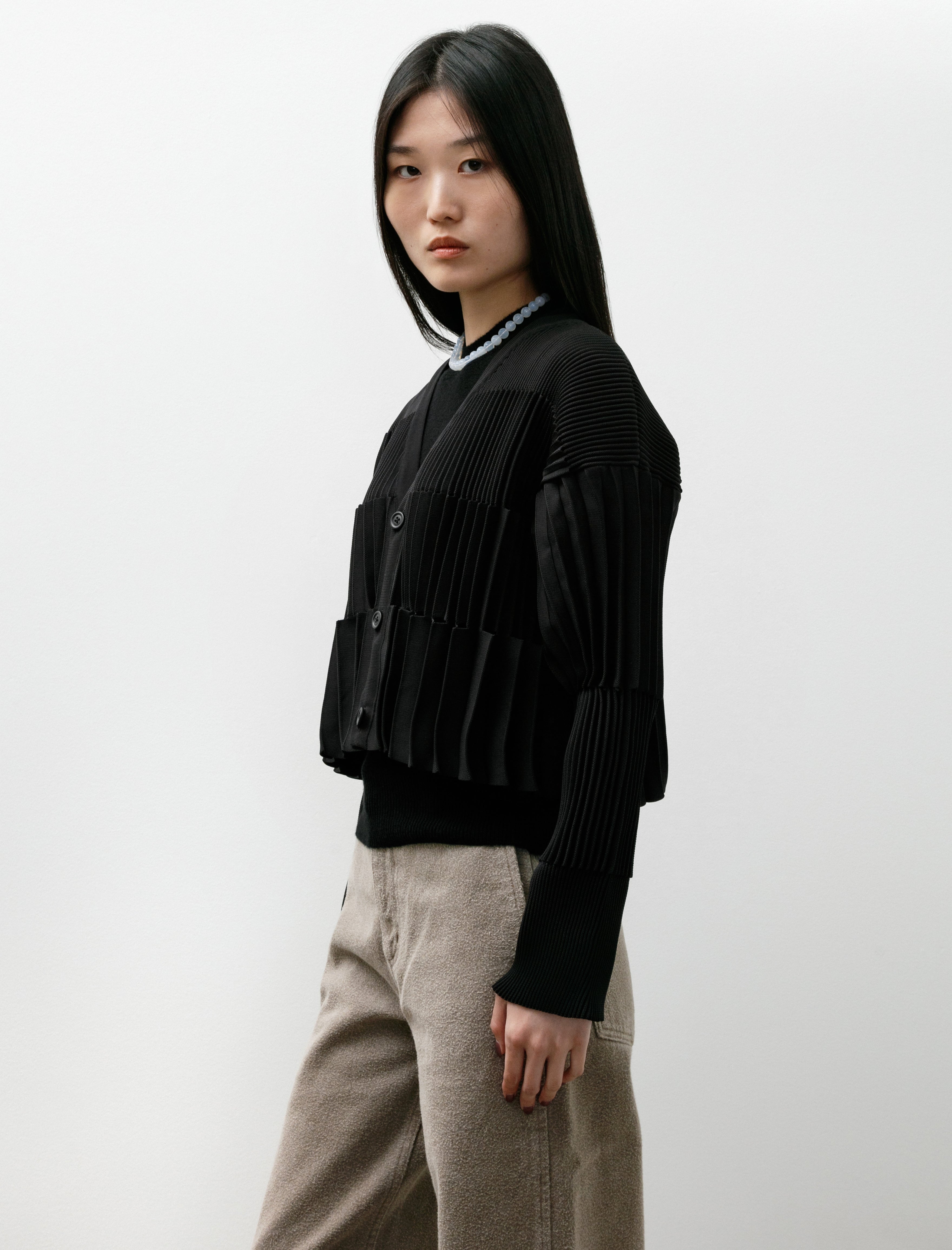 CFCL Accordion Cropped Cardigan Black