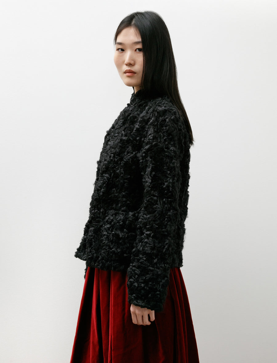 Ruffled Floral Appliqué Jacket Black - Image 4