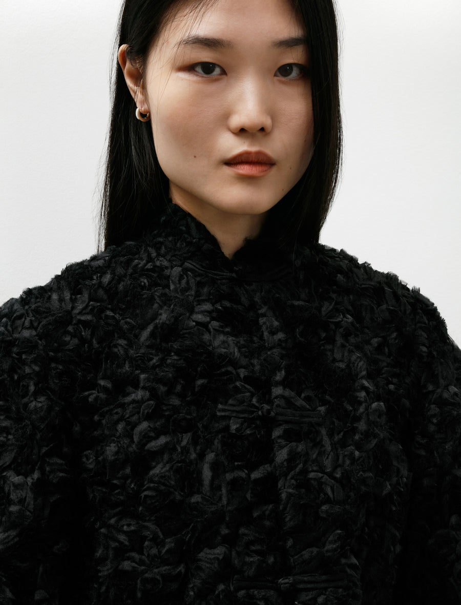 Ruffled Floral Appliqué Jacket Black - Image 2