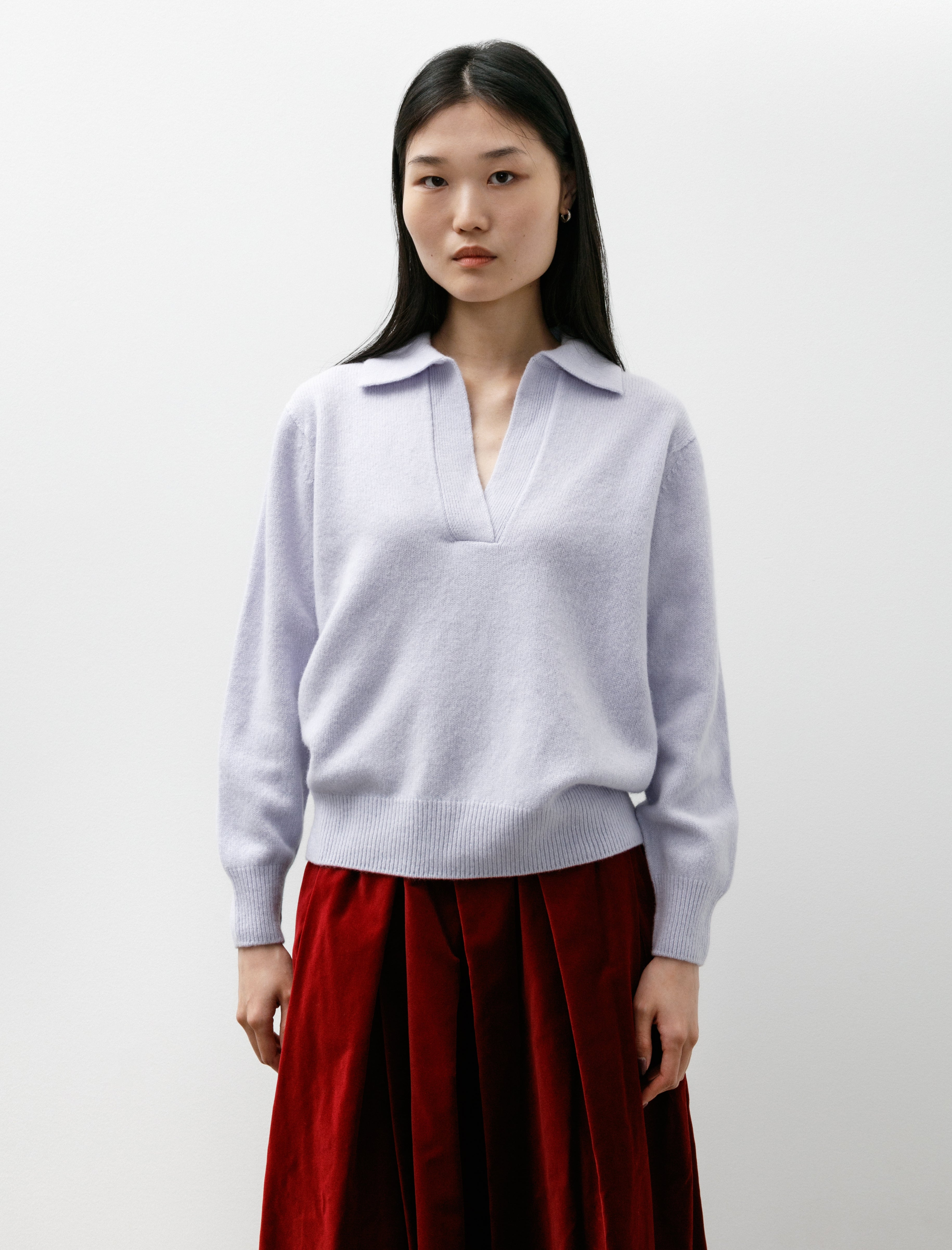 Sunspel Lambswool Polo Ice Blue