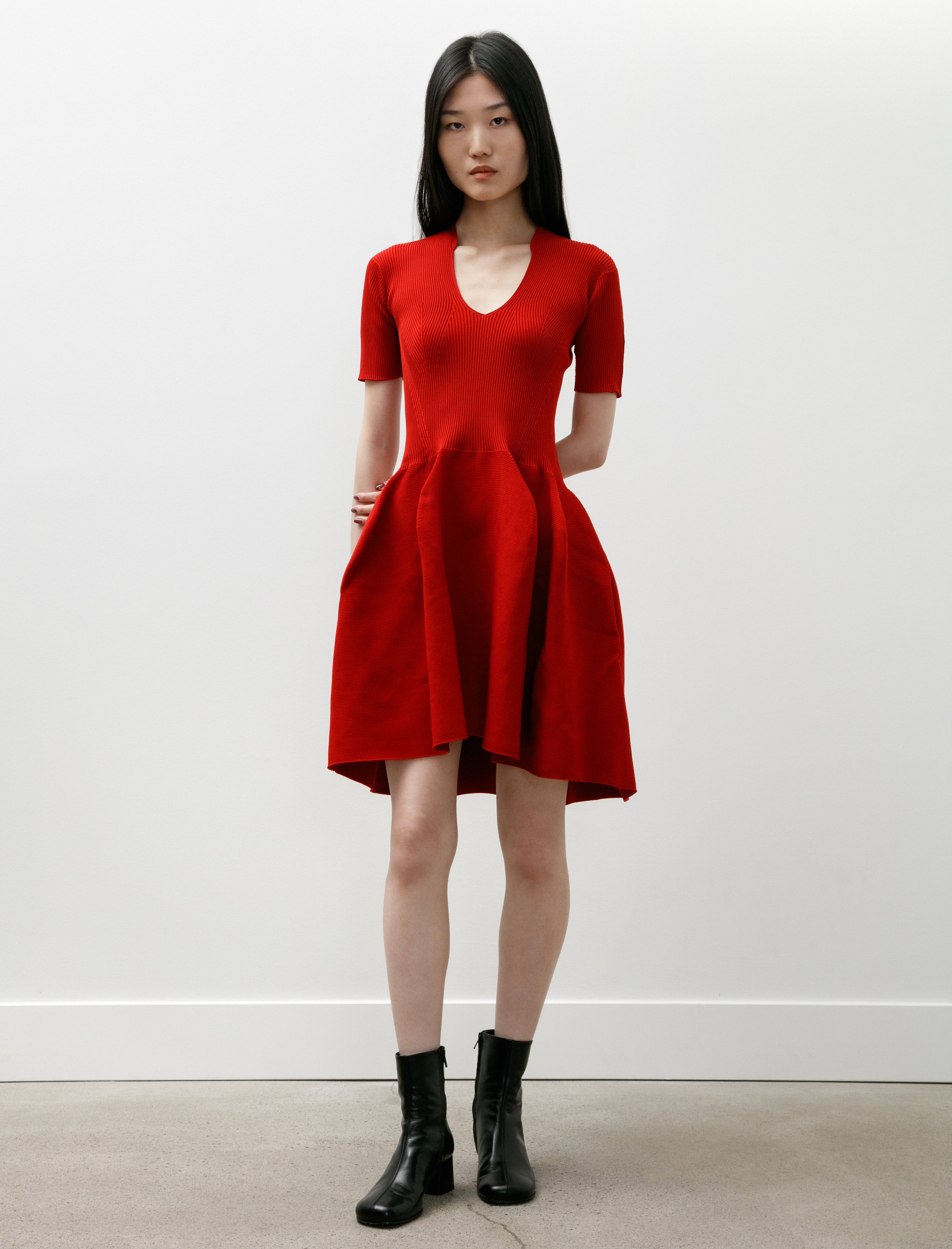 CFCL Pottery HS Stand Up Collar Mini Dress Red