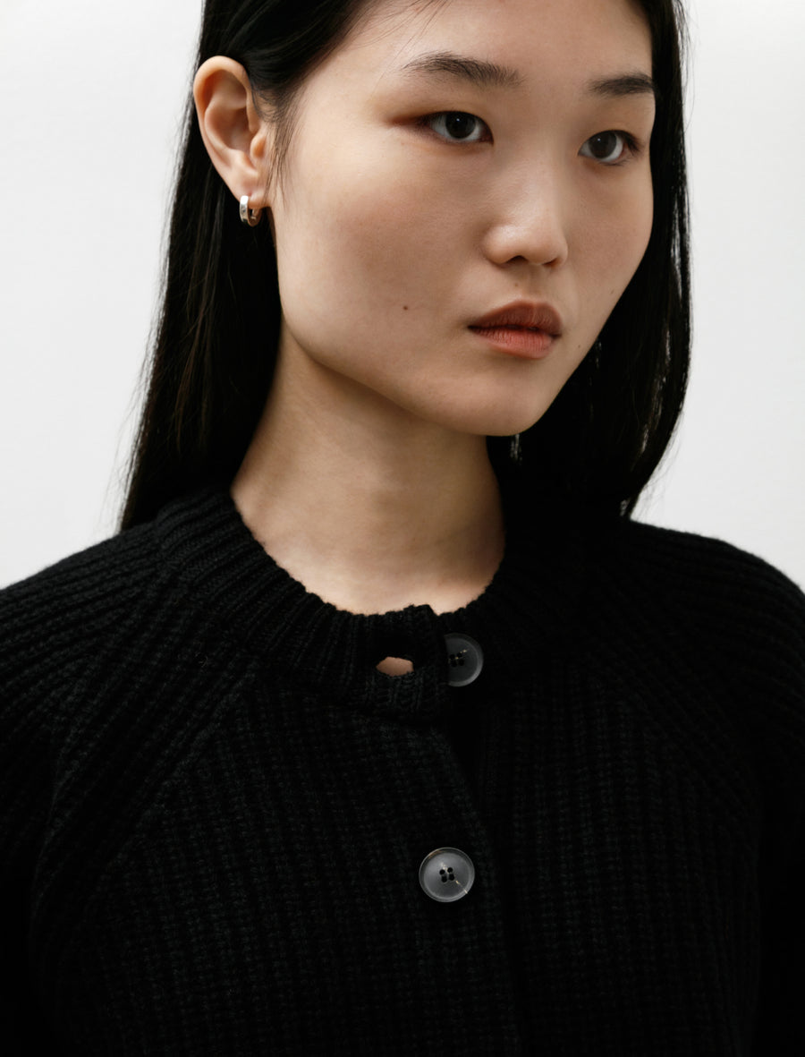 Ribbed Crew Neck Cardigan Black - Image 2