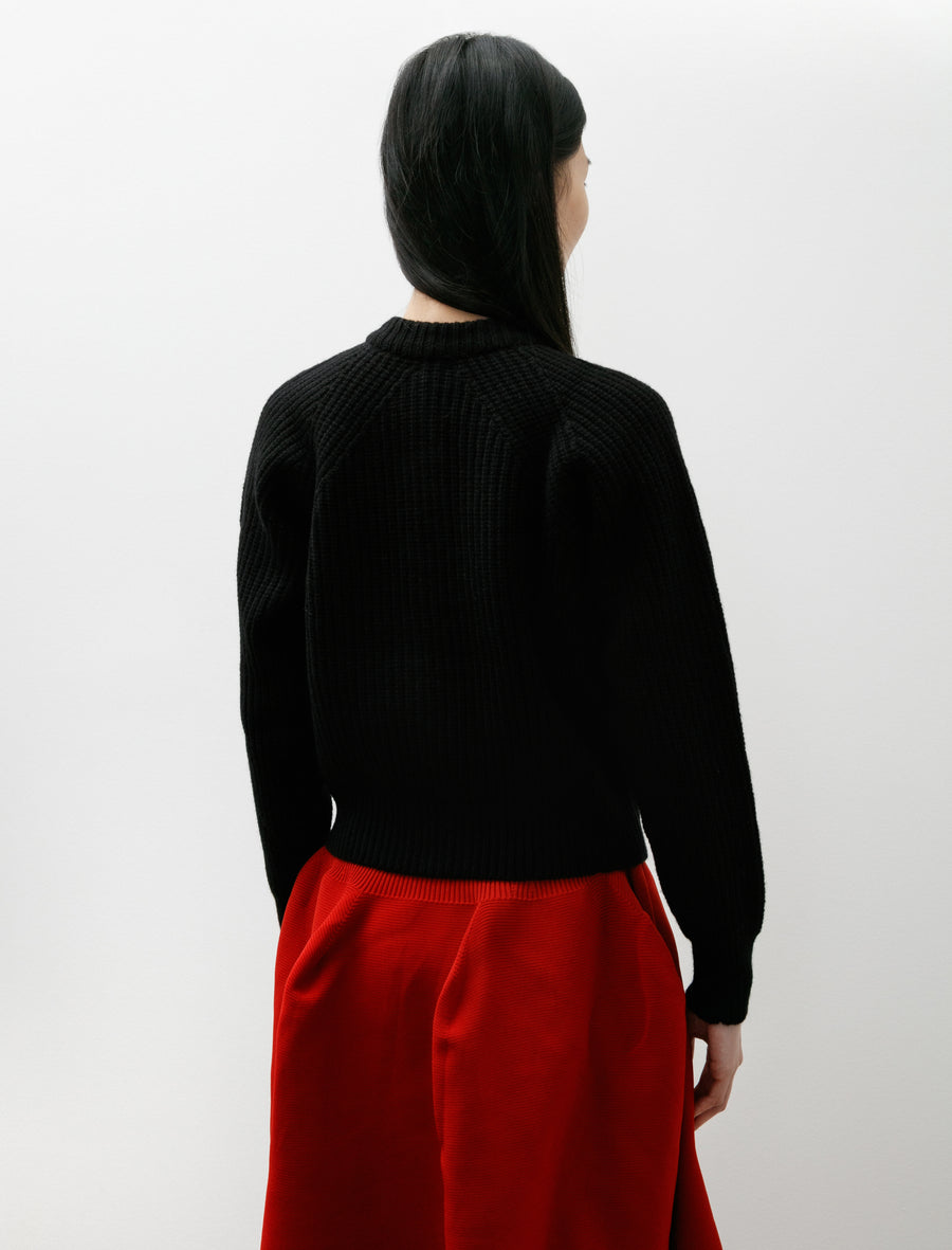 Ribbed Crew Neck Cardigan Black - Image 4