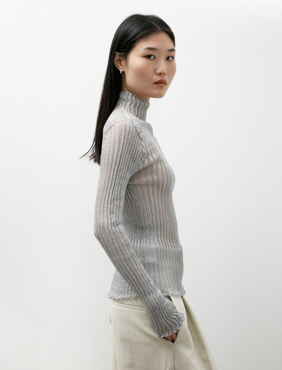 Soft Portrait Metal Long Sleeve Top Silver - Image 2