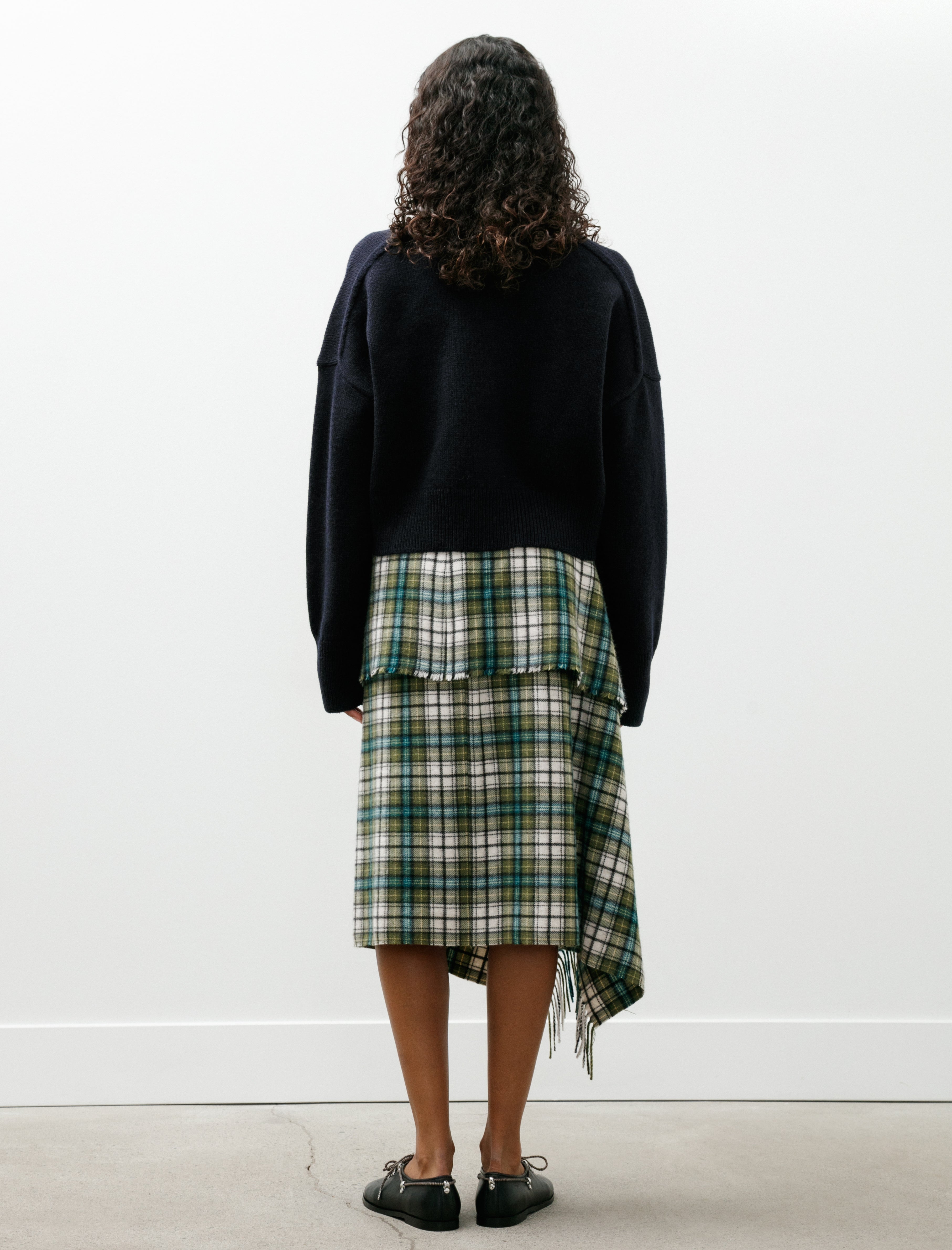 Auralee Cashmere Check Wrap Skirt Moss Green