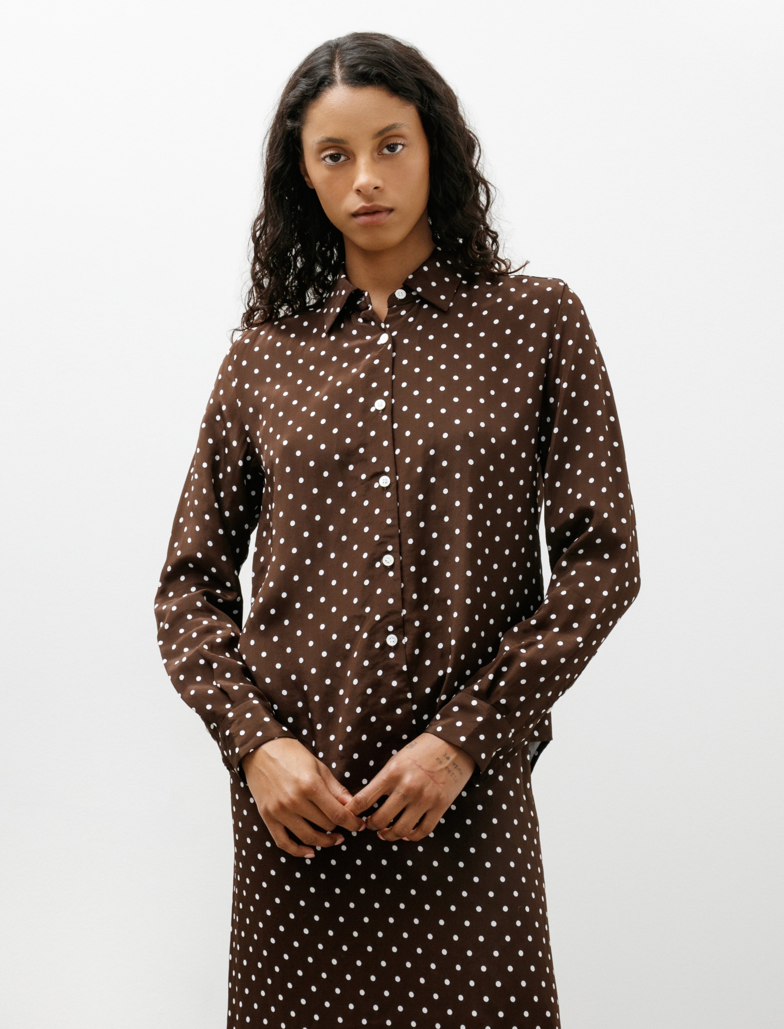 Ernie Palo Dot Jacquard Tie Shirt Brown