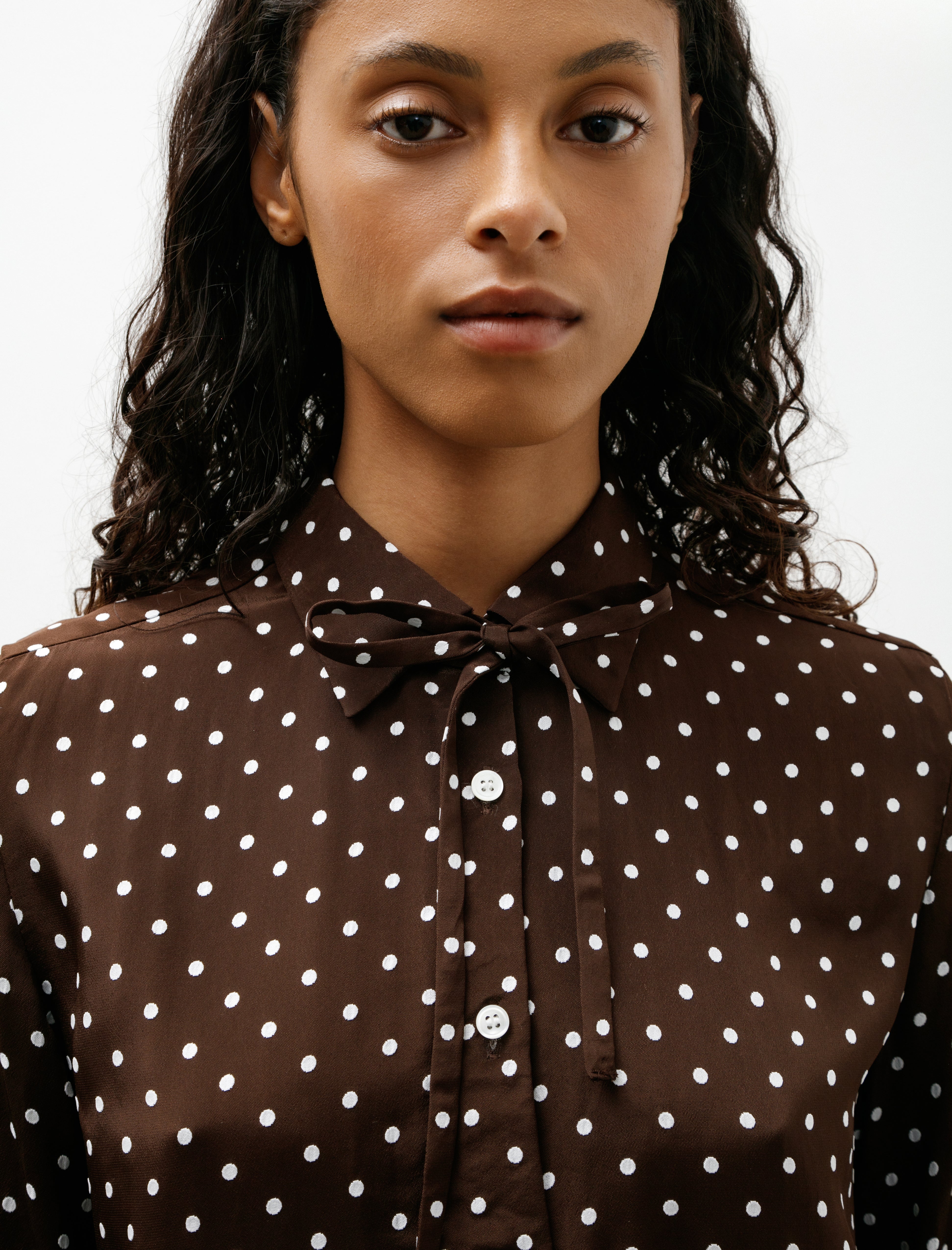 Ernie Palo Dot Jacquard Tie Shirt Brown
