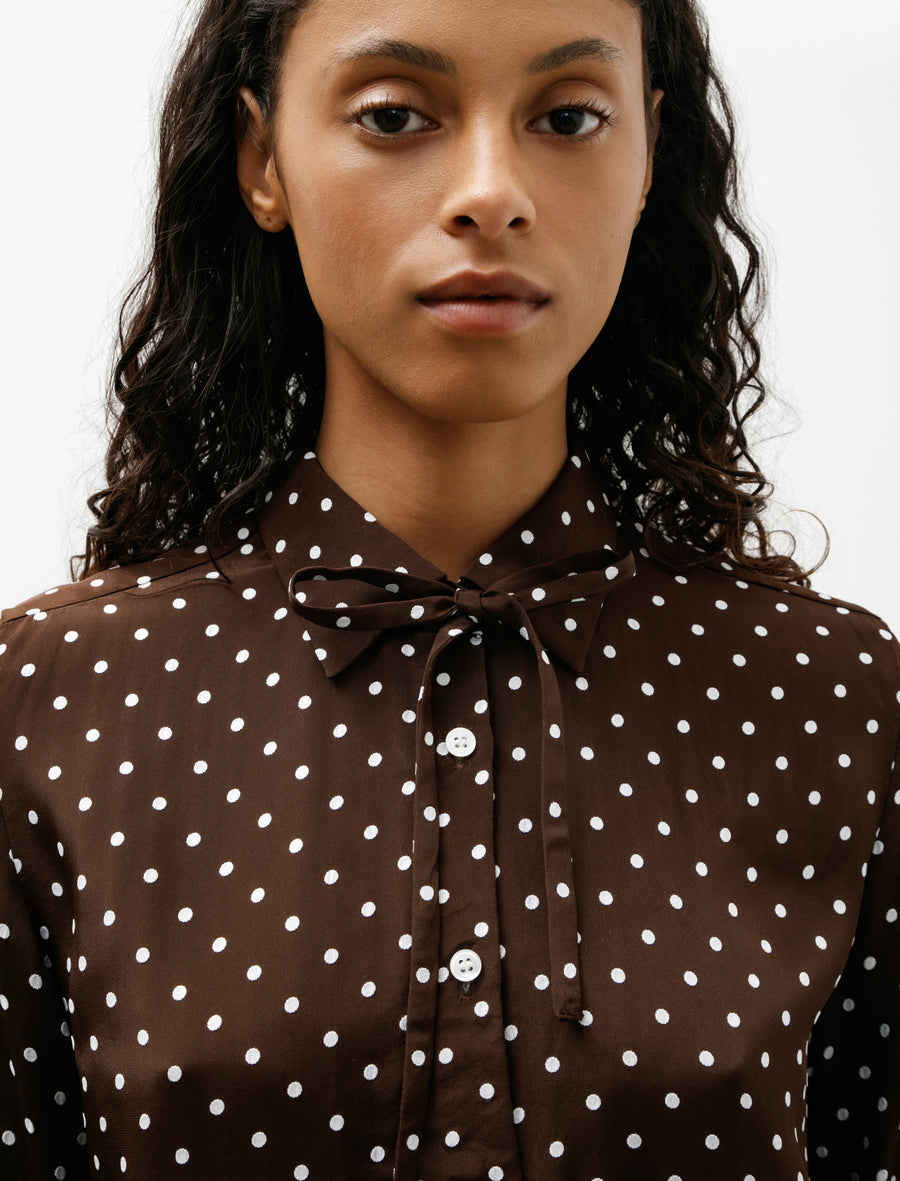 Dot Jacquard Tie Shirt Brown - Image 4