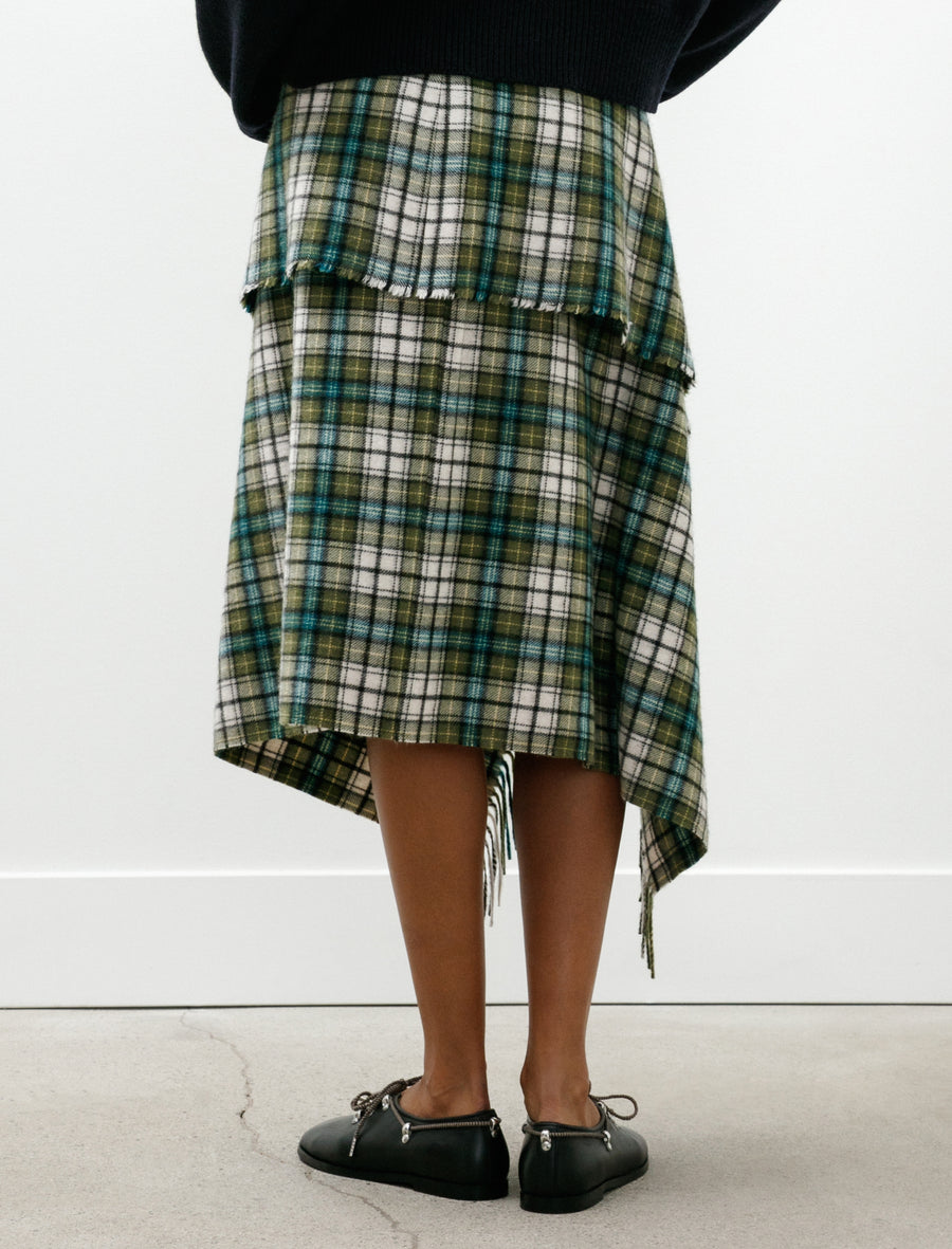 Cashmere Check Wrap Skirt Moss Green - Image 6