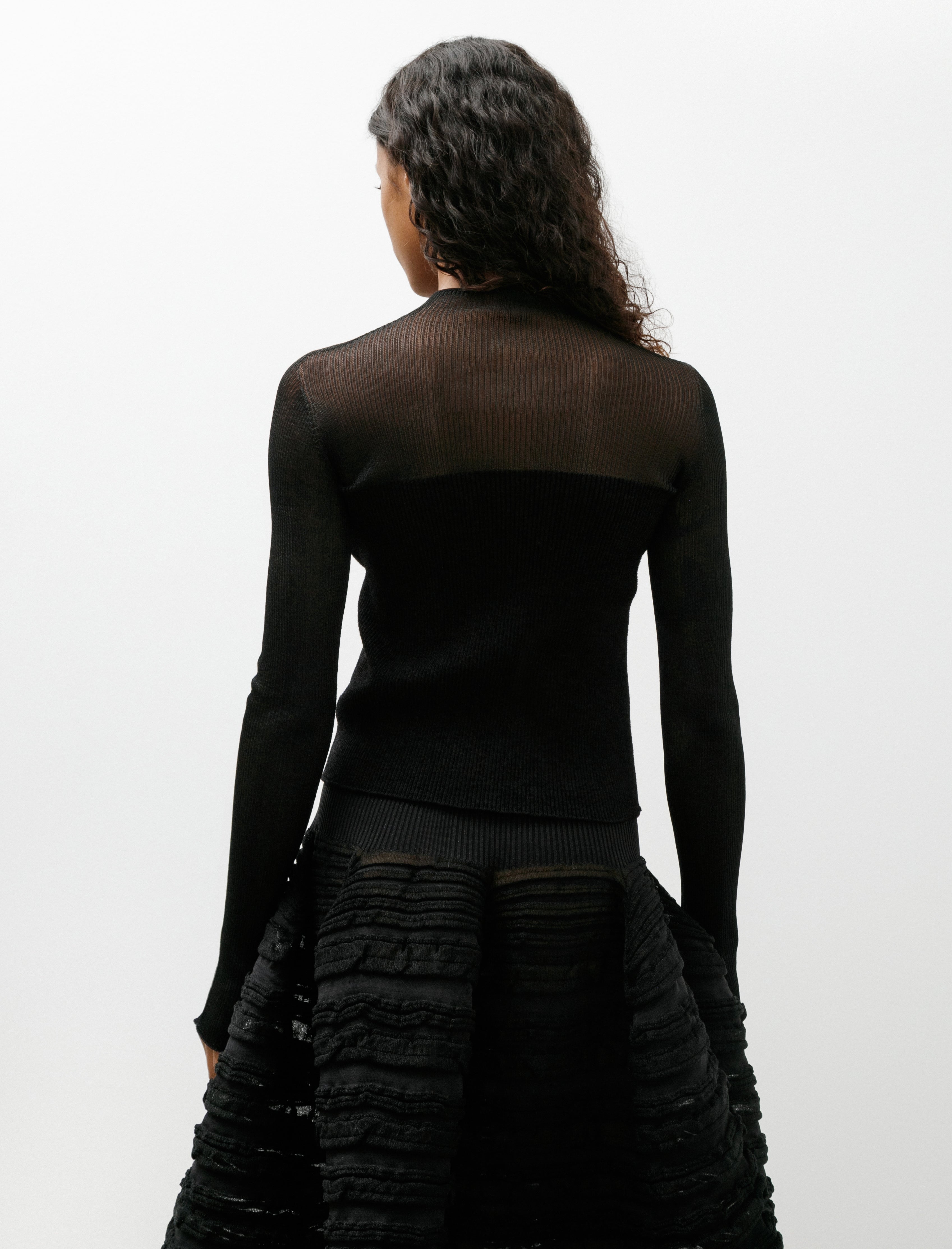 CFCL Portrait Lucent Velvet Decolletage Long Sleeve Top Black