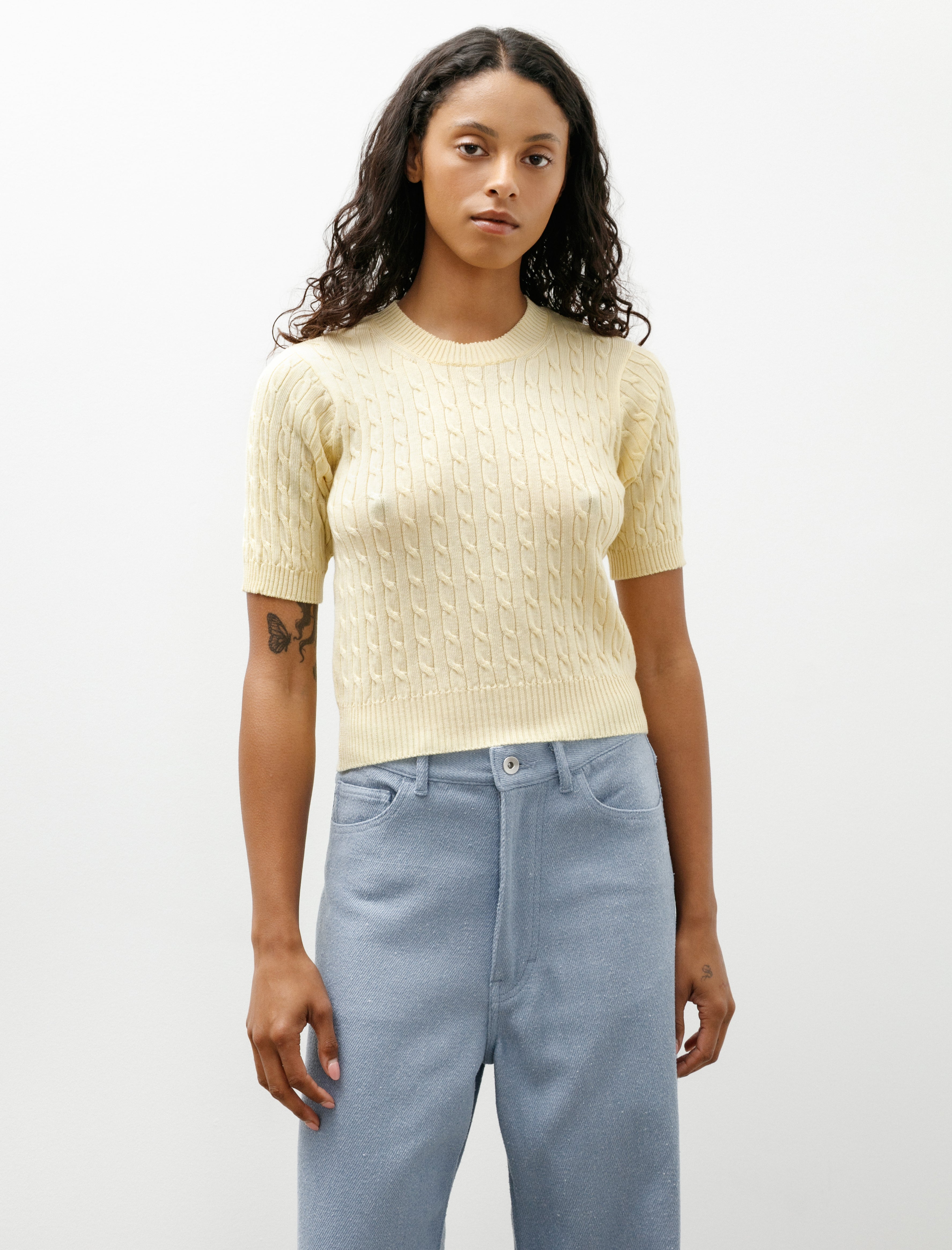 Ernie Palo Cable Half Sleeve Knit Yellow