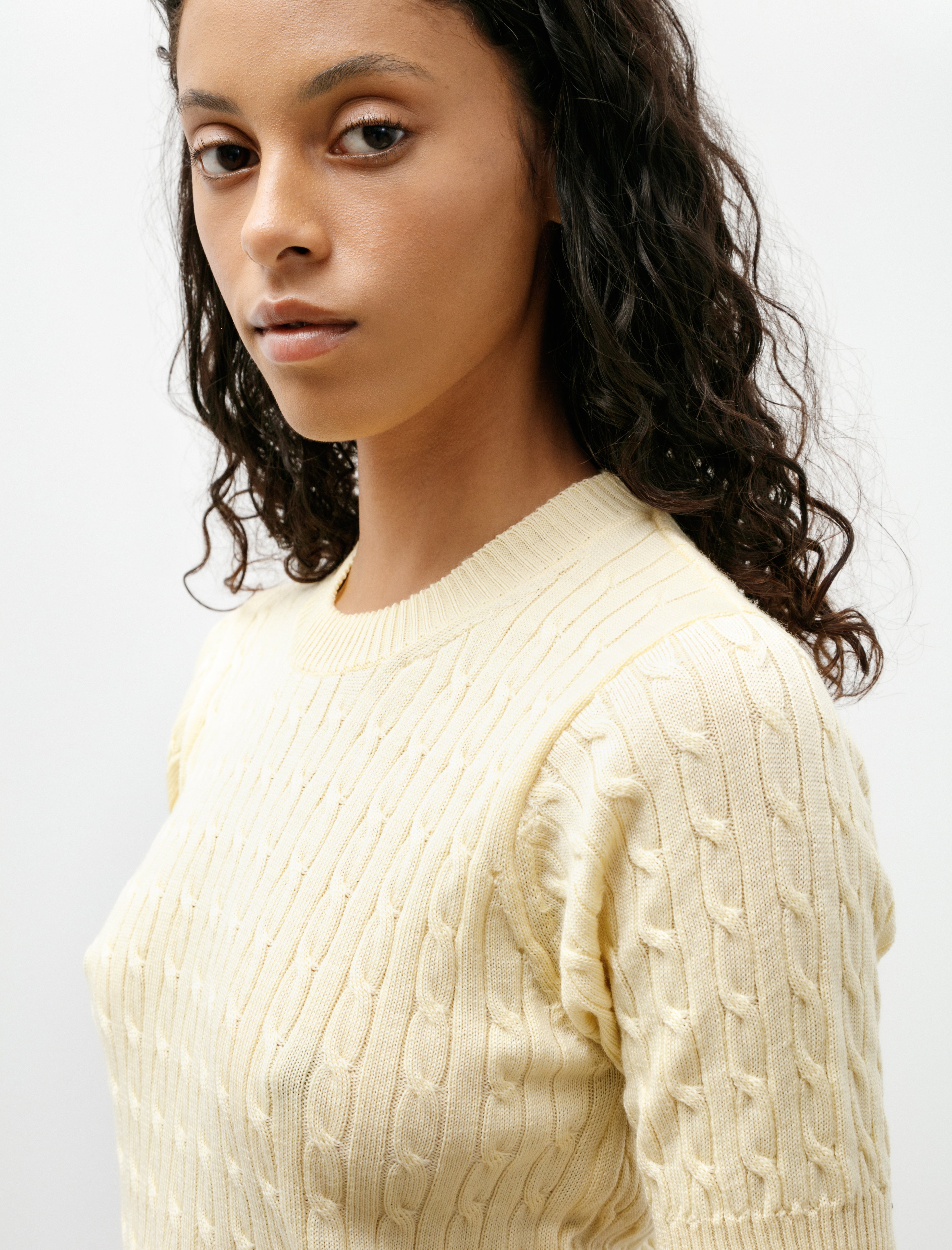 Ernie Palo Cable Half Sleeve Knit Yellow