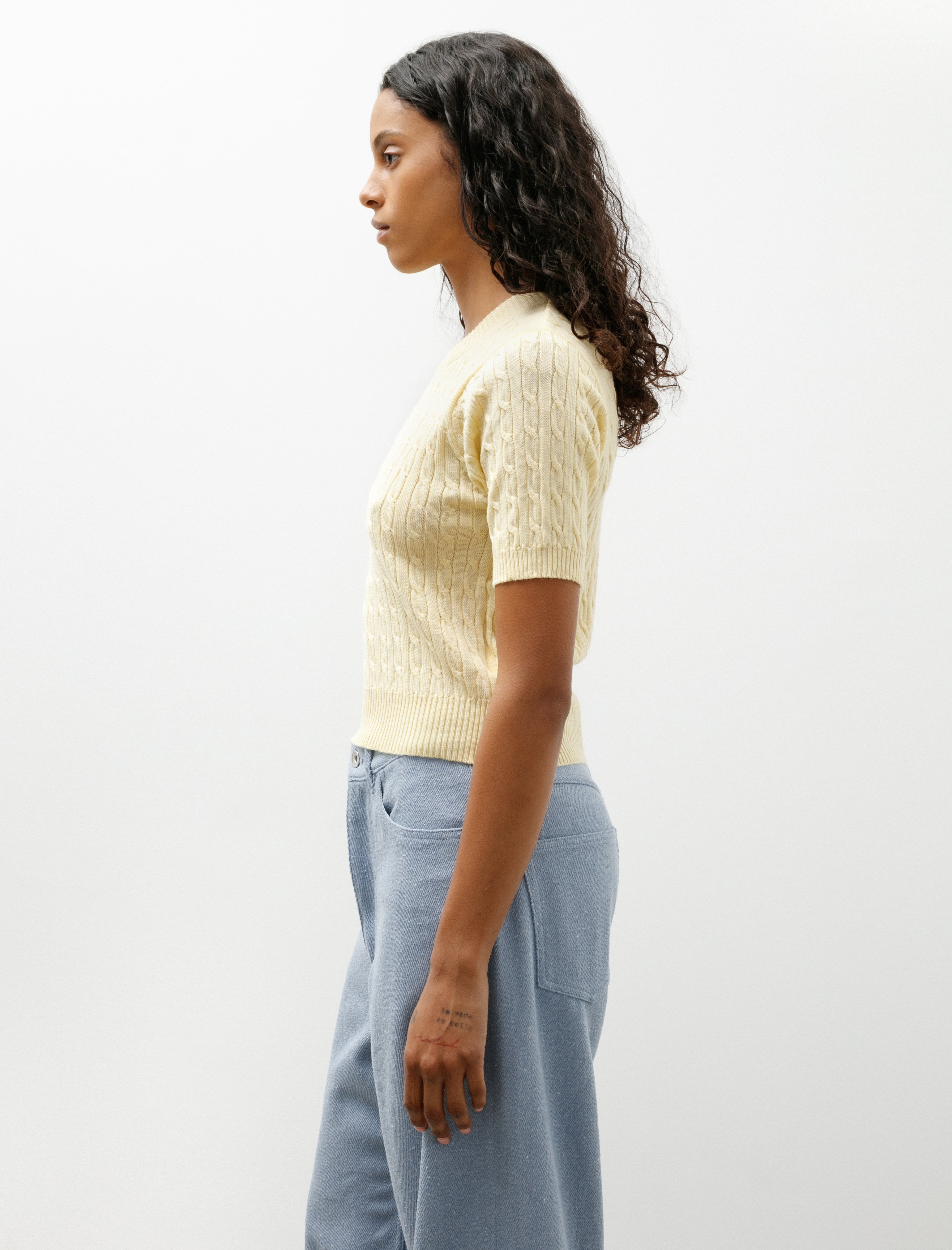 Ernie Palo Cable Half Sleeve Knit Yellow